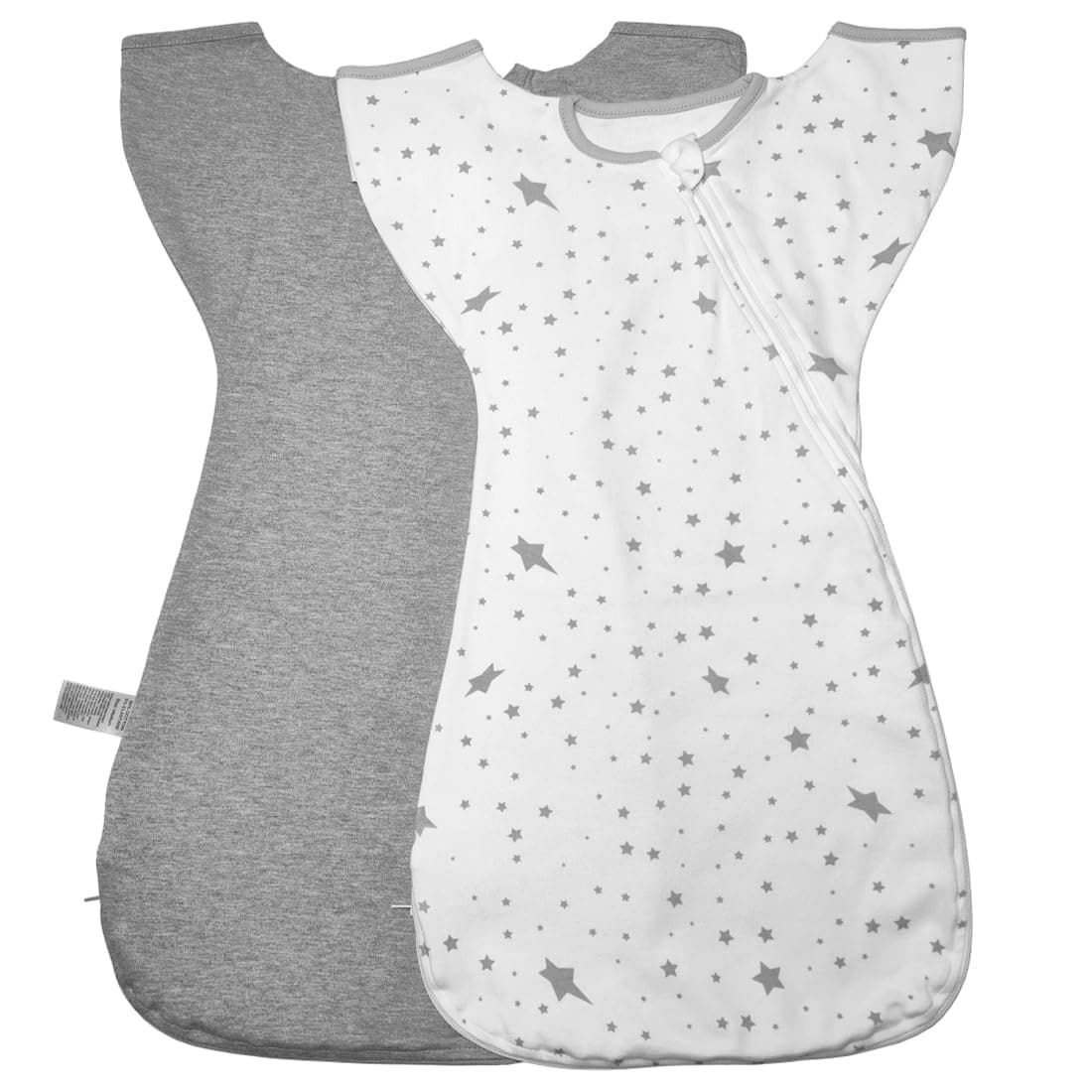 Enrich YLife 2Pcs Transitional Swaddle Sack for Baby 3-6 Months Grey and Stars Swaddle Half-Length Sleeves 2-Way Zipper Sleeping Bag for Newborn Baby Boys and Girls (2Pcs, 3-6 Months)