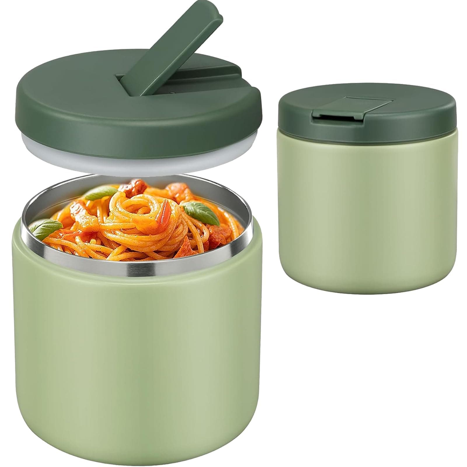 19 Oz Insulated Food Jar, Buckle Lid Wide Mouth Soup Jar, Leakproof Stainless Steel Lunch Container for School Office Travel, Green