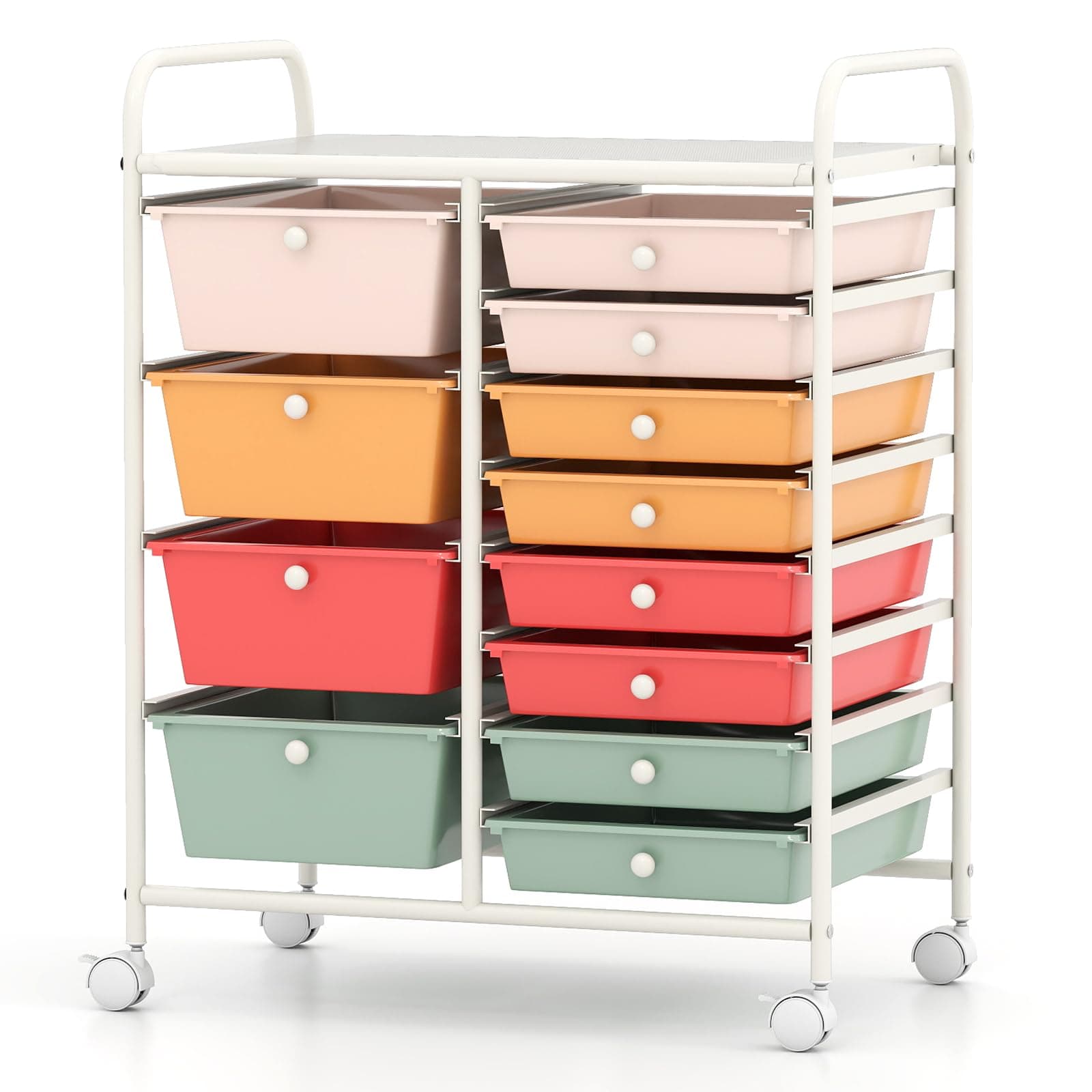 BECOMFORT 15-Drawer Rolling Cart with Drawers, Storage Cart on Wheels, Teacher Classroom Organizers with Metal Frame, Mobile Craft Cart for Tools, Trolley Utility Cart