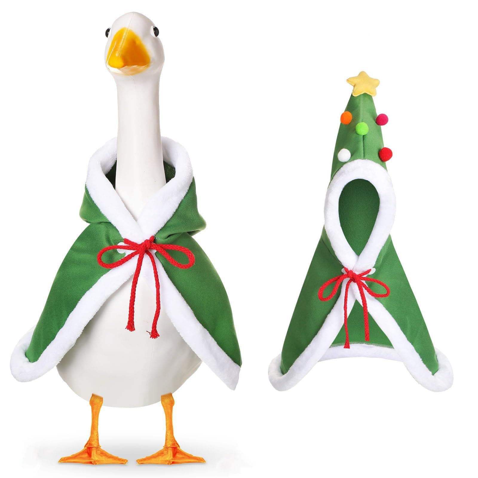 MOGOXION Christmas Porch Goose Outfit Holiday Goose Outfits Christmas Costume for Yard Lawn 23" High Concrete Goose Clothes Outdoor Garden Statue Decor Accessories - Green Xmas Tree