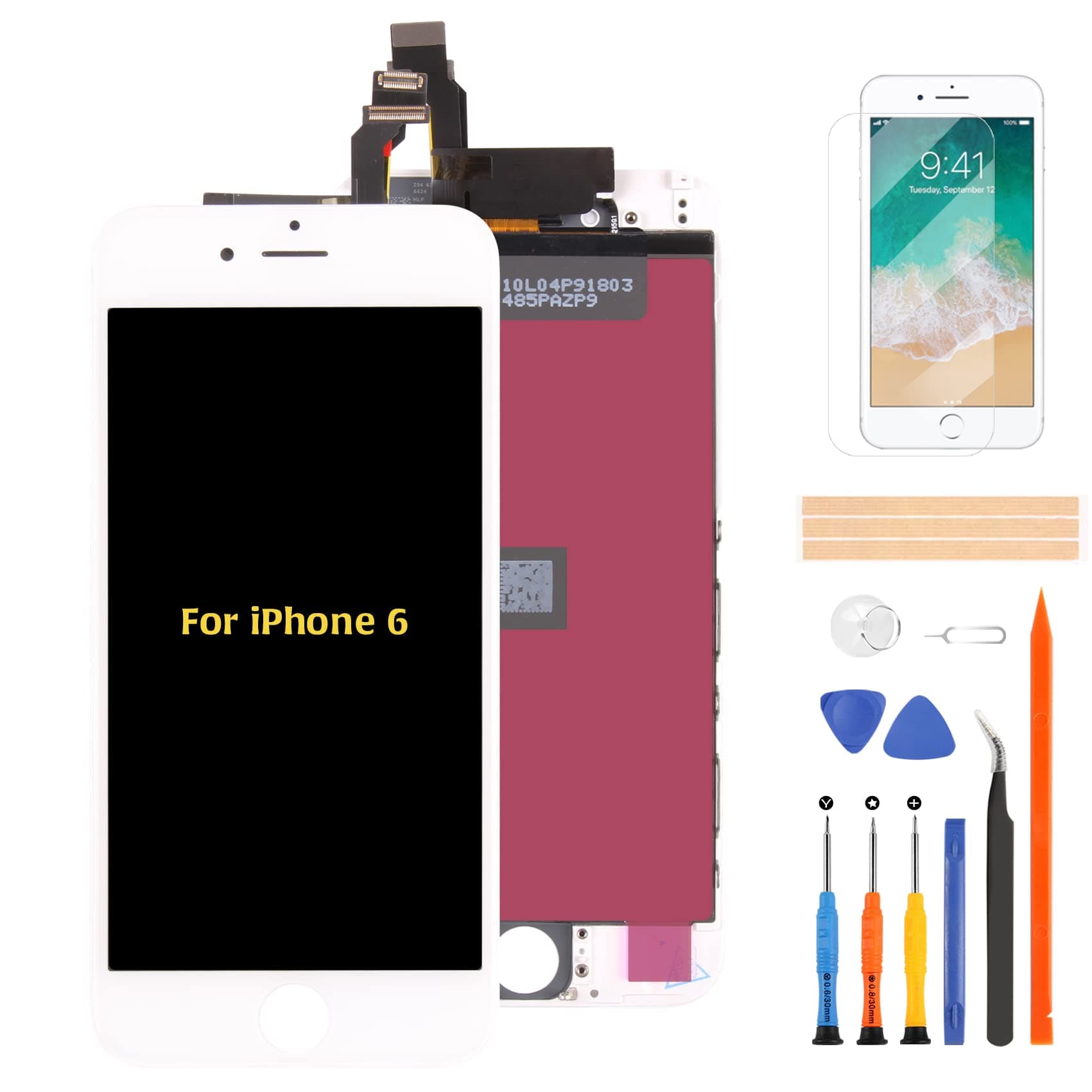 A-MIND 4.7 inch for iPhone 6 Screen Replacement Touch Screen Digitizer A1549 A1586 A1589 LCD Display Full Assembly Repair Kits,with Screen Protector+Tools (White)