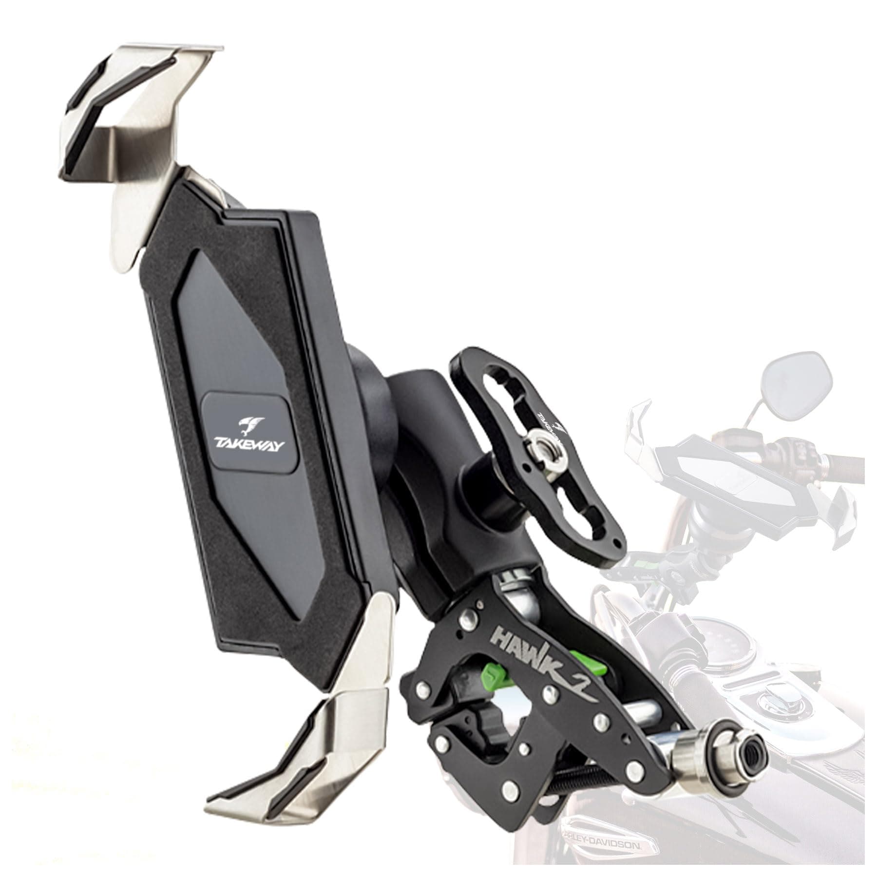 TAKEWAY Motorcycle Phone Mount Holder, Anti-Vibration Phone Mounts Holder, Adjustable, Stable, Double Socket Arm with 360° Rotation Ideal for Any Cell Phone