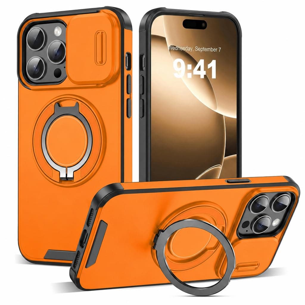 Doulings for iPhone 12 Pro Case,Orange,Slide Camera Cover,Kickstand
