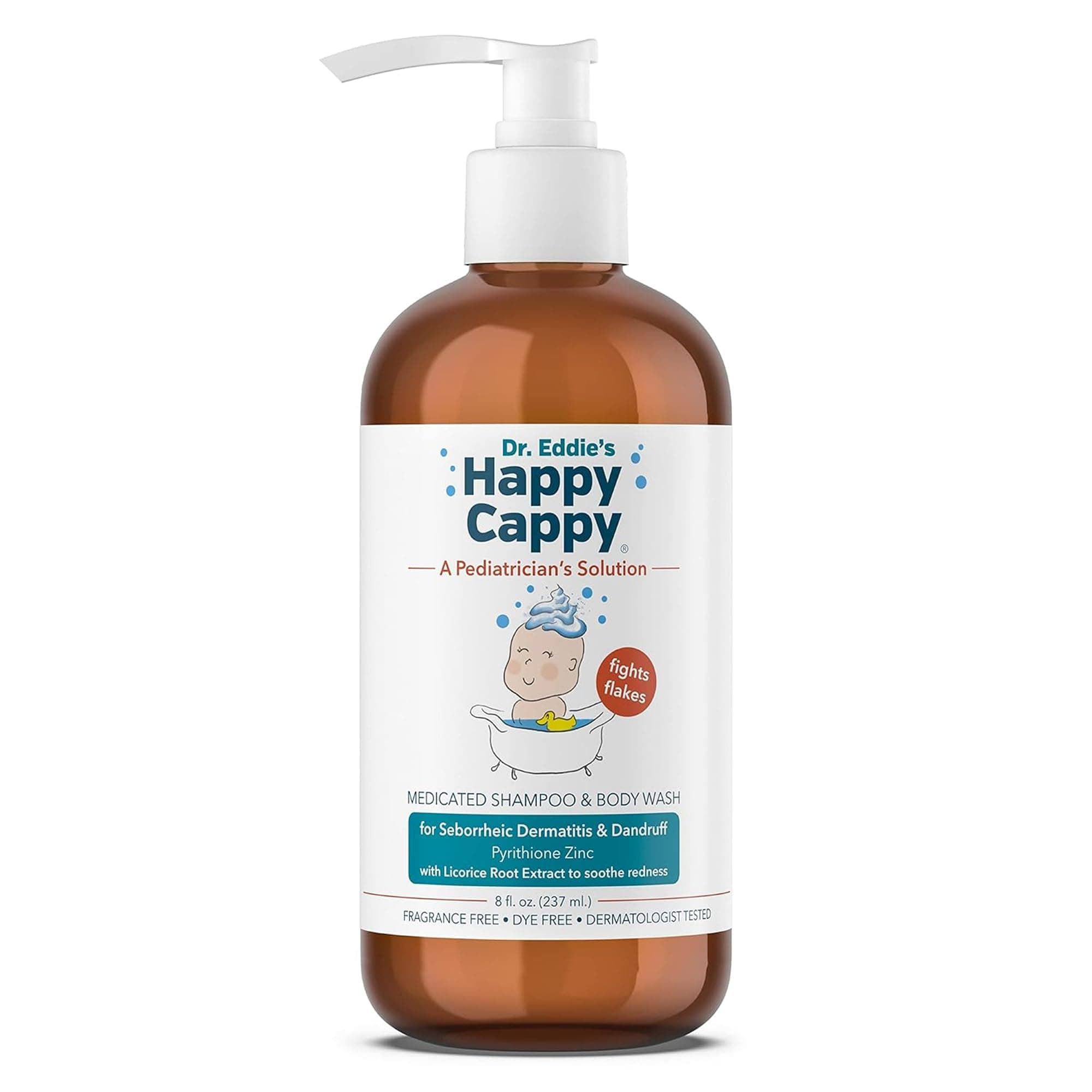Dr. Eddieââ‚¬s Happy Cappy Medicated Shampoo for Children Treats Dandruff and Seborrheic Dermatitis Clinically Tested Fragrance Free Stops Flakes and Redness on Sensitive Scalps and Skin 8 oz