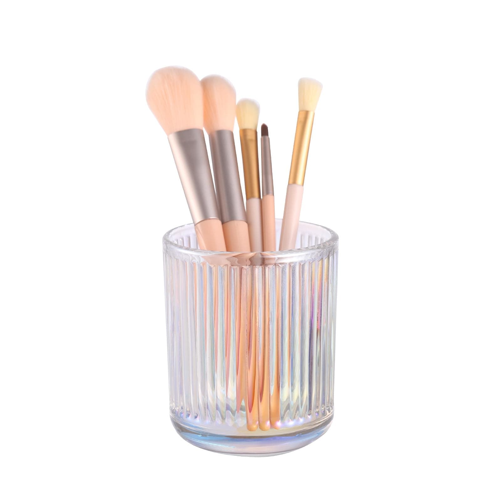 DASITON Makeup Brush Holder Organizer, Crystal Glass Makeup Brushes Storage Holder, Vintage Make Up Brush Cup for Vanity, Pen Pencil Holder for Desk, Toothbrush Holders for Bathroom (Colorful S)