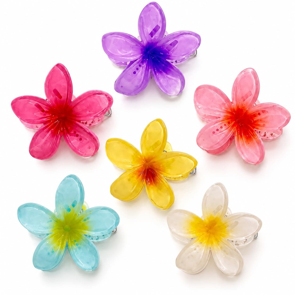 6 Pc Flower Hair Claw Clips for Women Hawaiian Frangipani Style Hair Accessories Strong Hold Acetate Claw Clip for Thick and Thin Hair Hair Clips for Women and Girls Daily Use