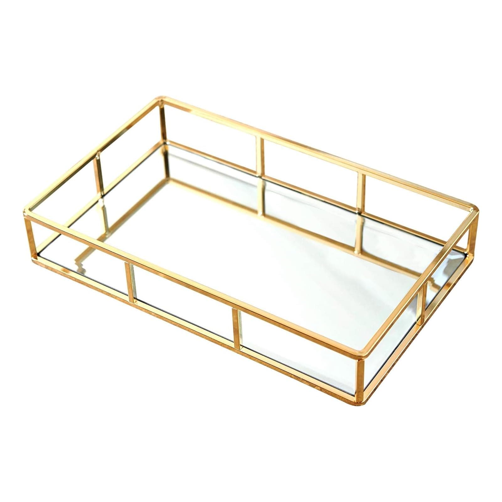 PuTwo Metal Mirrored Ornate Decorative Tray Jewelry Tray, 12'' x 8'', Champagne Gold Finish