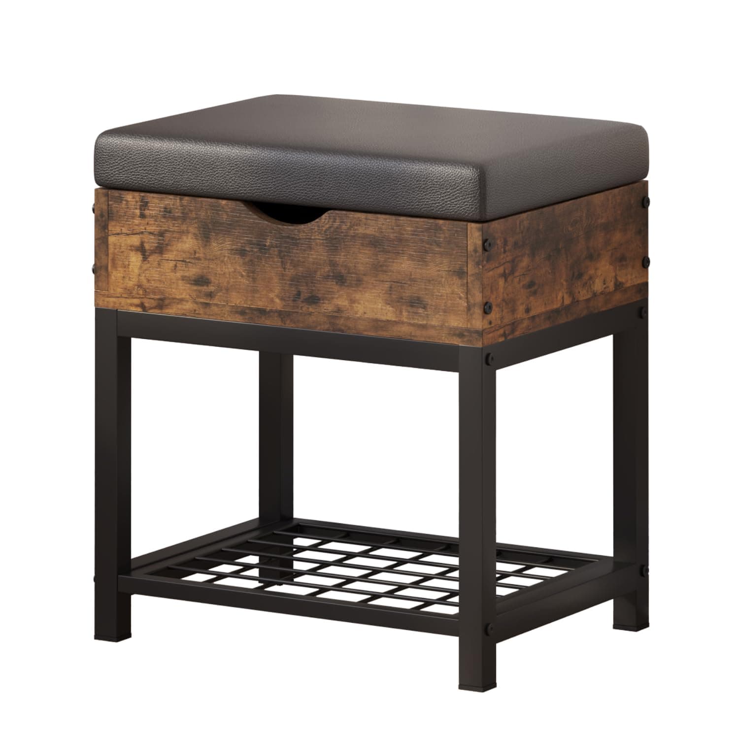 Mu Guang Shoe Storage Bench, Small Ottoman with Storage, Padded Seat, Brown