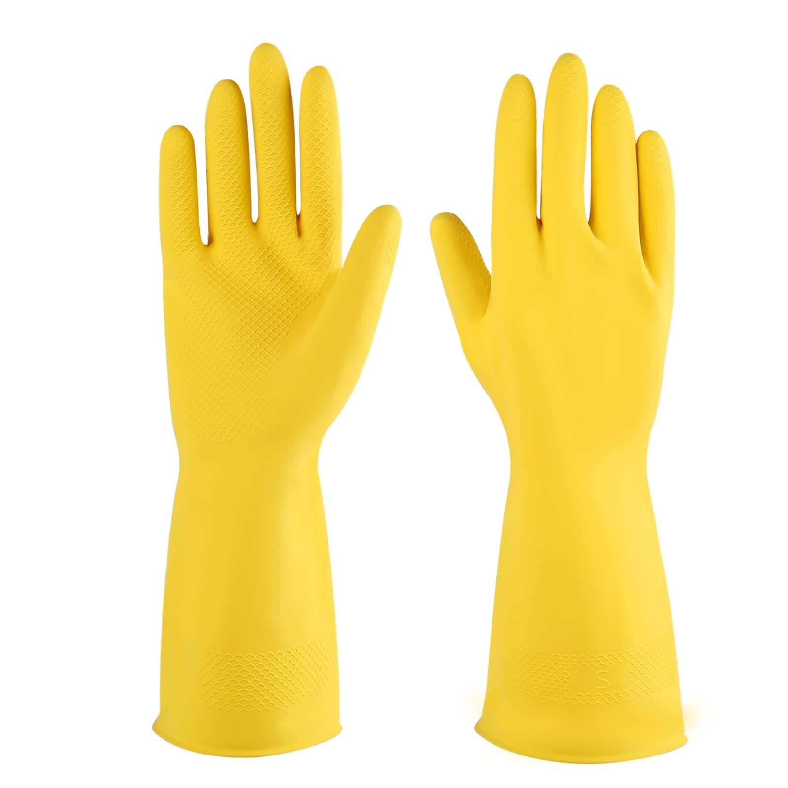 Rubber cleaning gloves yellow 3 Pairs for Household,Reuseable dishwashing gloves for Kitchen.(3,XL)