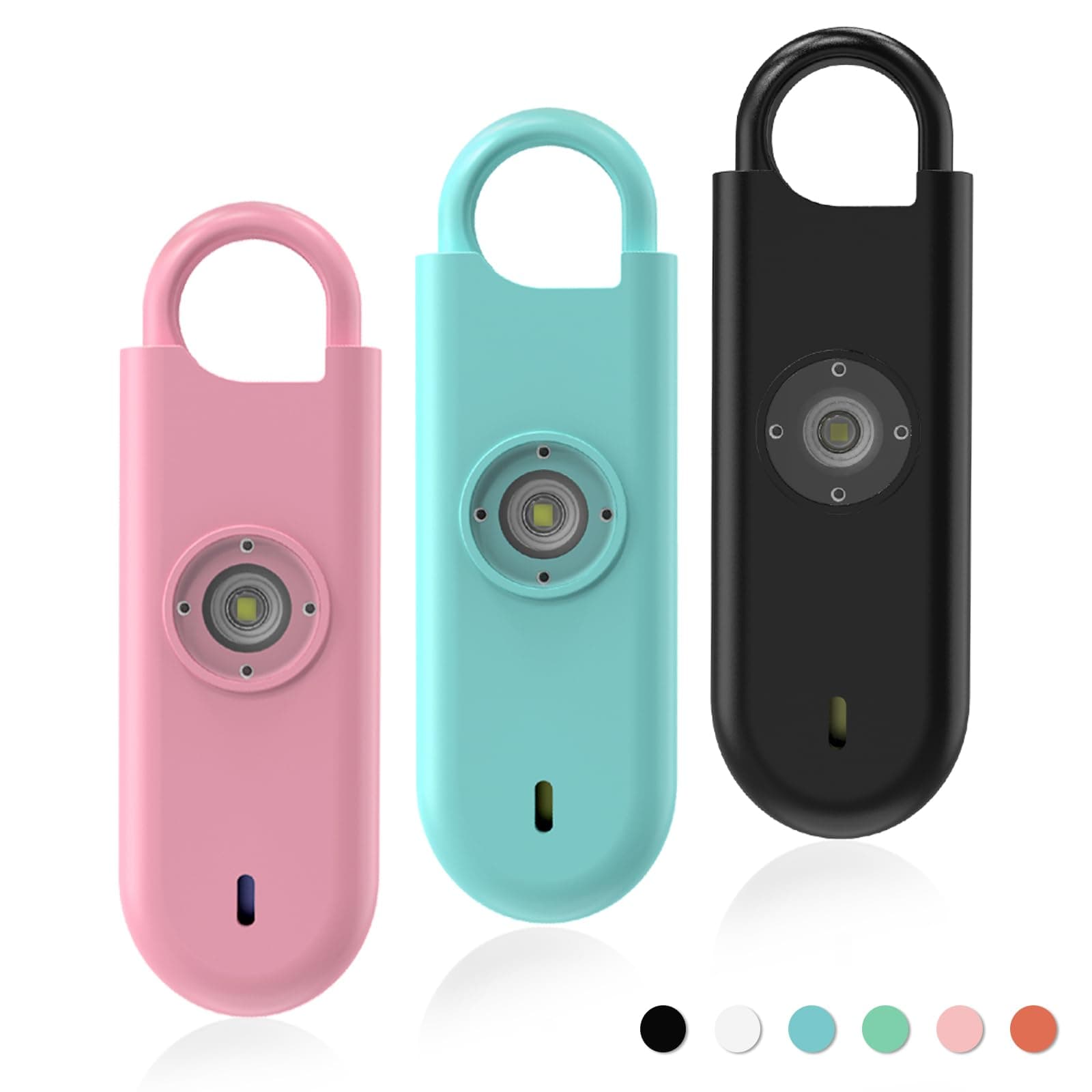 Fauxomor 140dB Personal Safety Alarm for Women, 3 Pack Safe Alarm Protection Keychain with Strobe Light & Low Battery Notice, Security Siren Self Defense for Seniors College Girls, Pink+Blue+Black