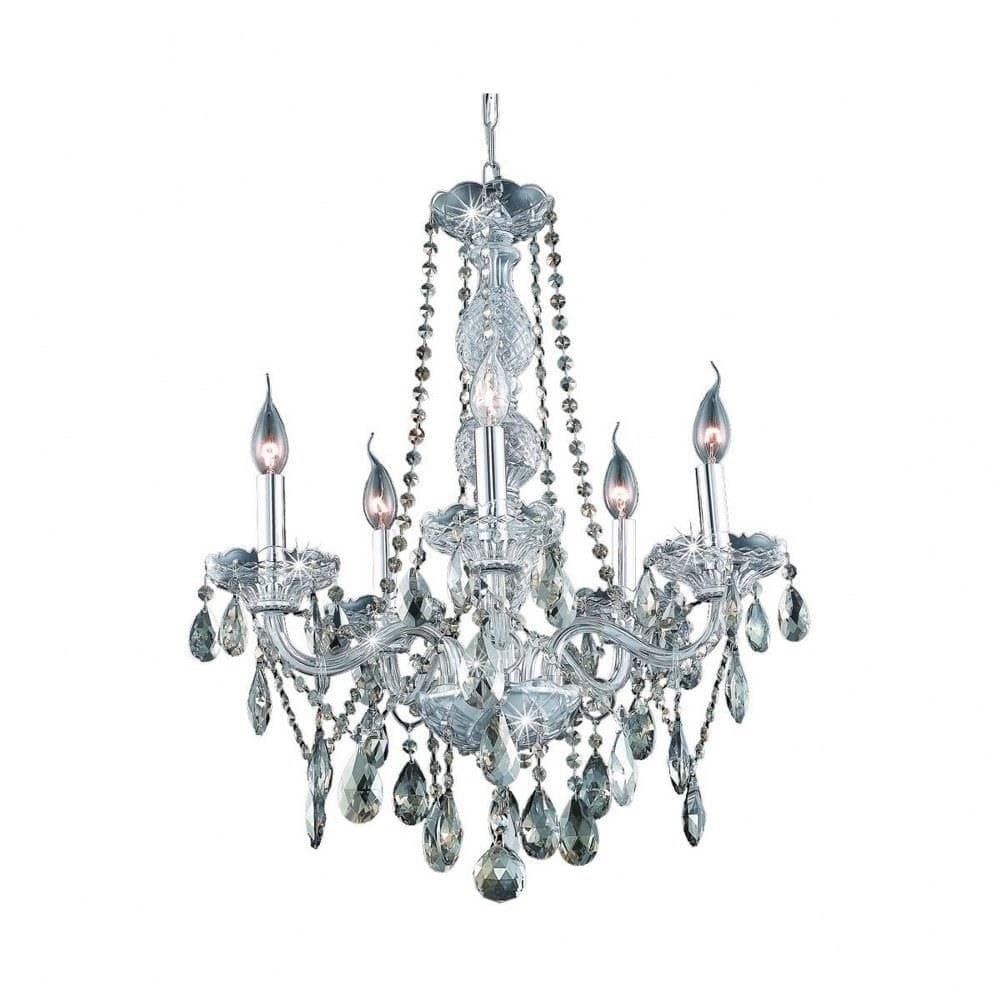 Elegant Lighting 7955D21C-GT/RC Royal Cut Smoky Golden Teak Crystal Verona 5-Light, Single-Tier Crystal Chandelier, 8.5" x 21" x 26", Finished in Chrome with Smoky Golden Teak Crystals