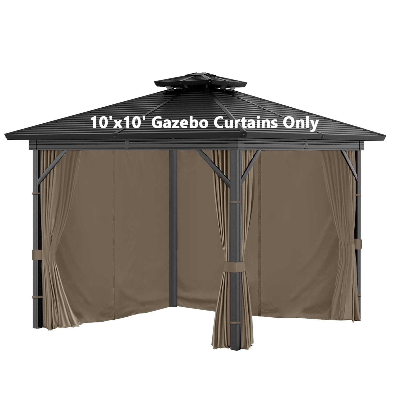 Gazebo Curtains Waterproof Outdoor Universal Replacement Privacy Curtain, 4-Panels Sidewall Curtains with Zipper for Patio, Garden and Backyard (Only Curtain) (Brown, 10'x10')