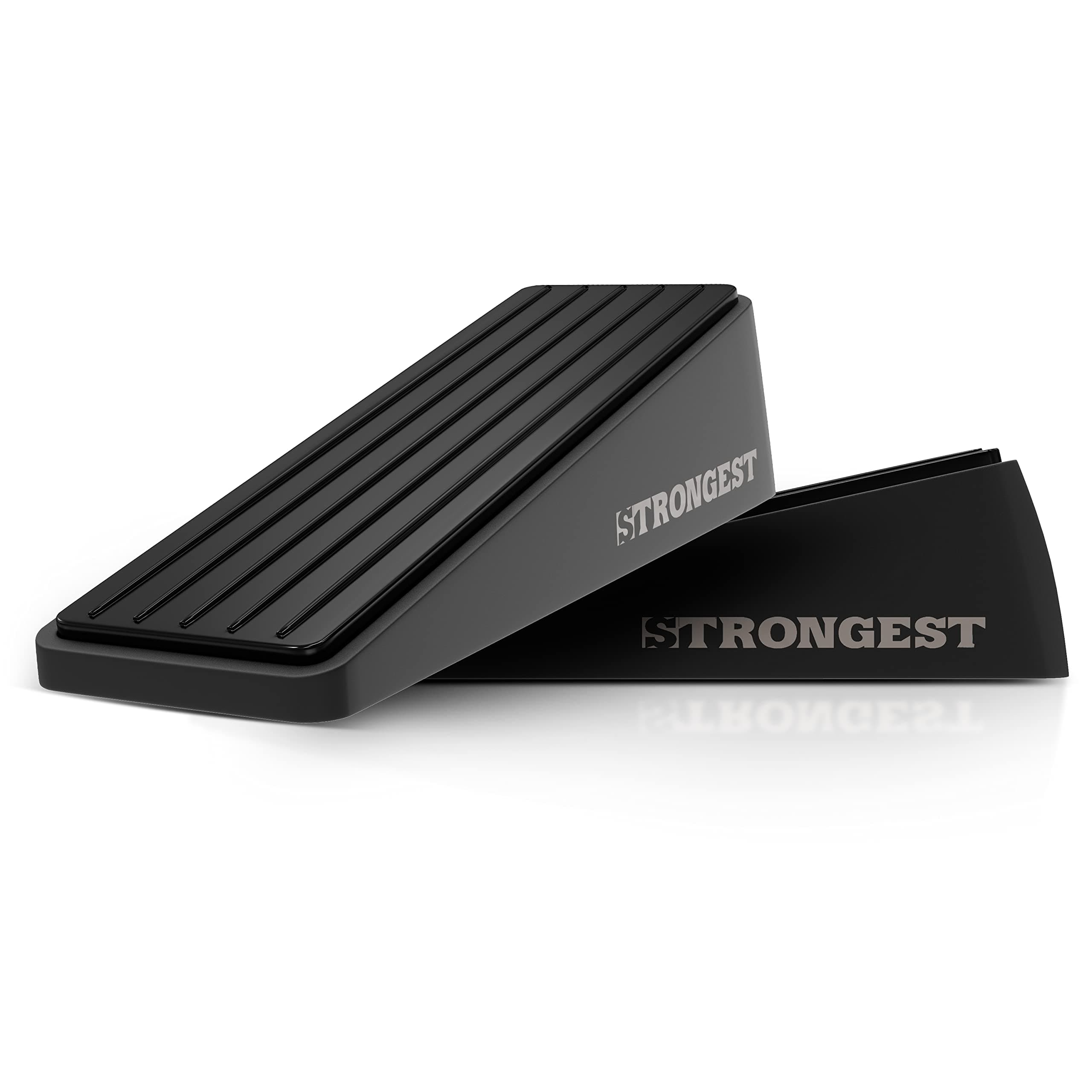 Strongest Home Heavy Duty Door Stopper Wedge (2 Black PCs) | Non-Slip Rubber and Metal Door Stop for Heavy Doors| Work on Wood, Tile, Carpet + 2 White Wall Protectors