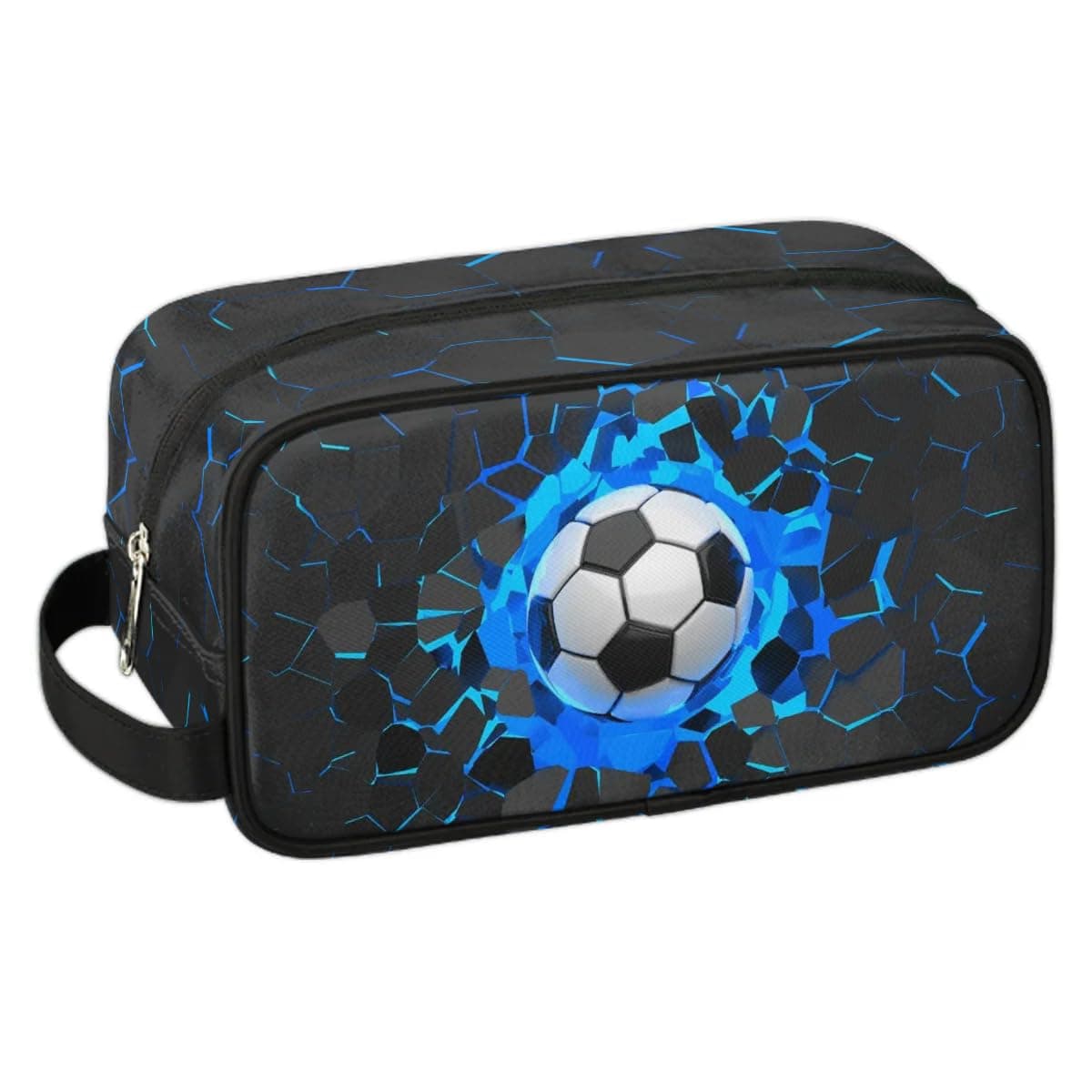 LOMBARDIDEN Travel Toiletry Bag for Boys Men, Hanging Dopp Kit Waterproof Shaving Bag, Cosmetic Organizer Makeup Bag for Bathroom Toiletries Accessories, 3D Blue Soccer, 10.5 x 4.4 x 5.3 inches