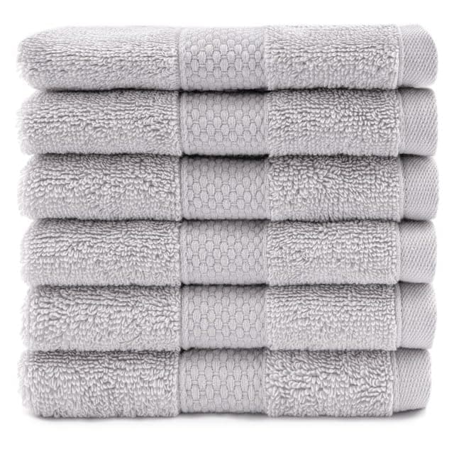 Maisonette Loft Egyptian Cotton Turkish Hand Towels - Soft, Absorbent Washcloths for Face - Ideal Quick Dry Small Towel Wash Cloth Set for Bathroom - (13" x 13", 6 Pack) - Silver