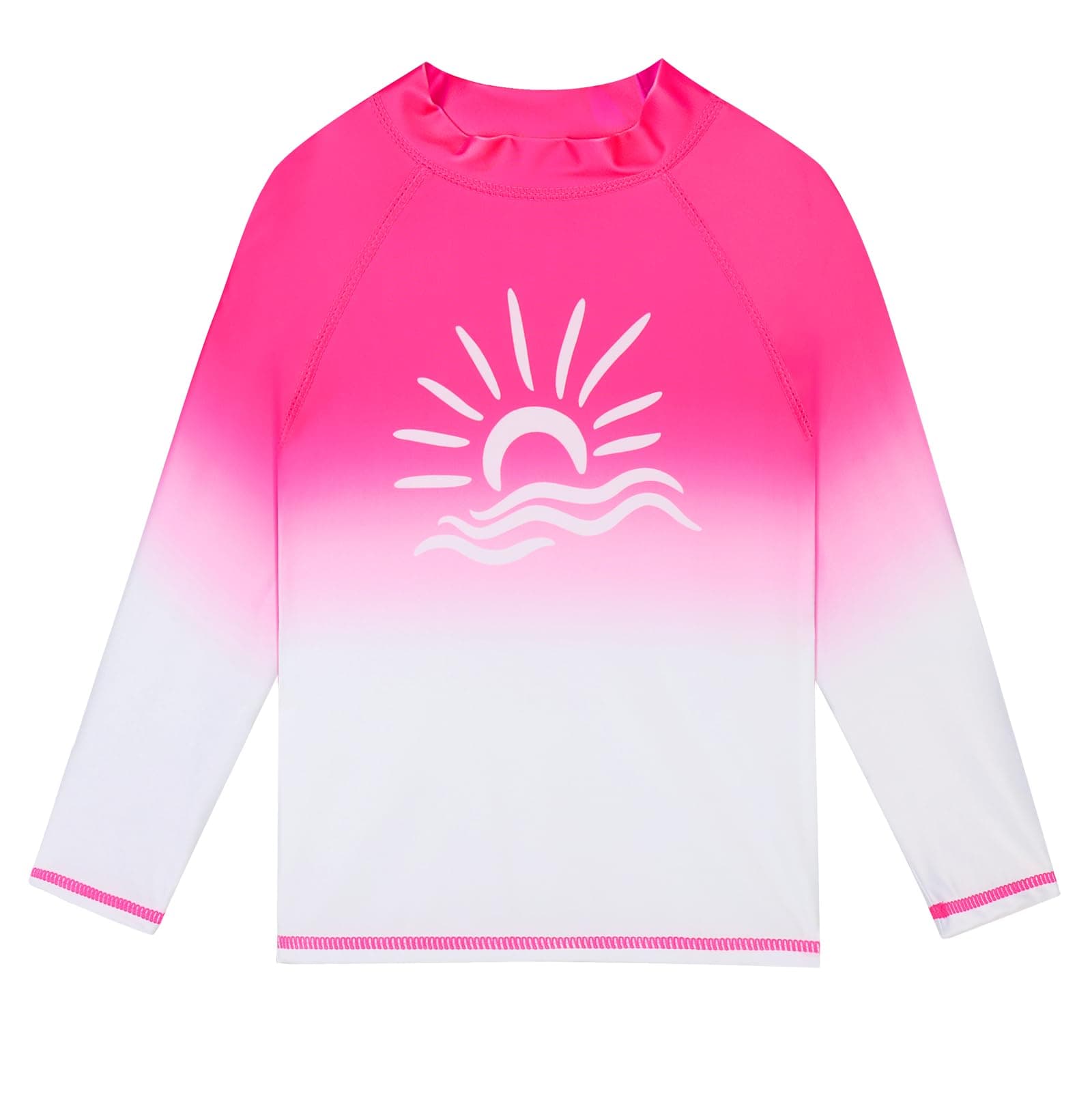 TFJH E Girls Long Sleeve Swimsuits Athletic Rash Guard Suits Bathing Suits Beachwear, Gradient Rose White 10A