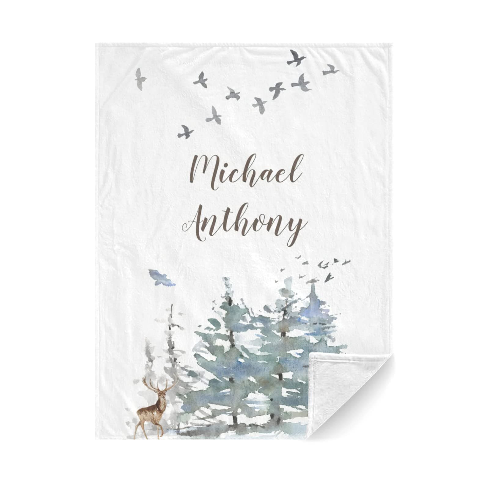 Personalized Baby Blanket with Name Custom Baby Blanket for Boy Girls Soft Throw Blanket for Baby Shower Nursery Décor Plush Fleece & Giftable - Jungle Birds Elk 30X40in