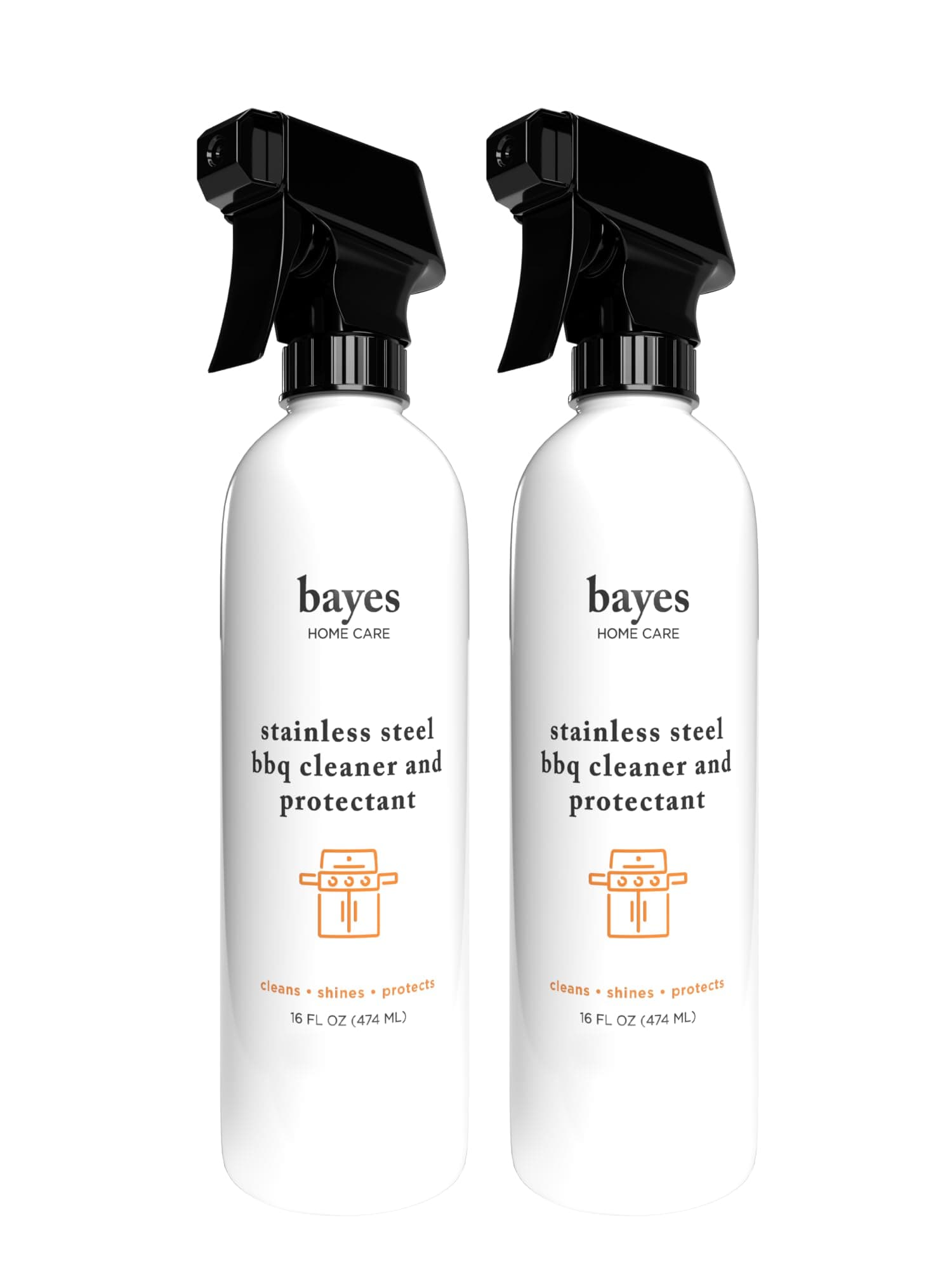 Bayes High-Performance Stainless Steel BBQ Exterior Cleaner and Protectant - Cleans, Shines and Protects Stainless Steel Barbecue Surfaces, Shields from Outdoor Elements - 16 oz, 2-Pack