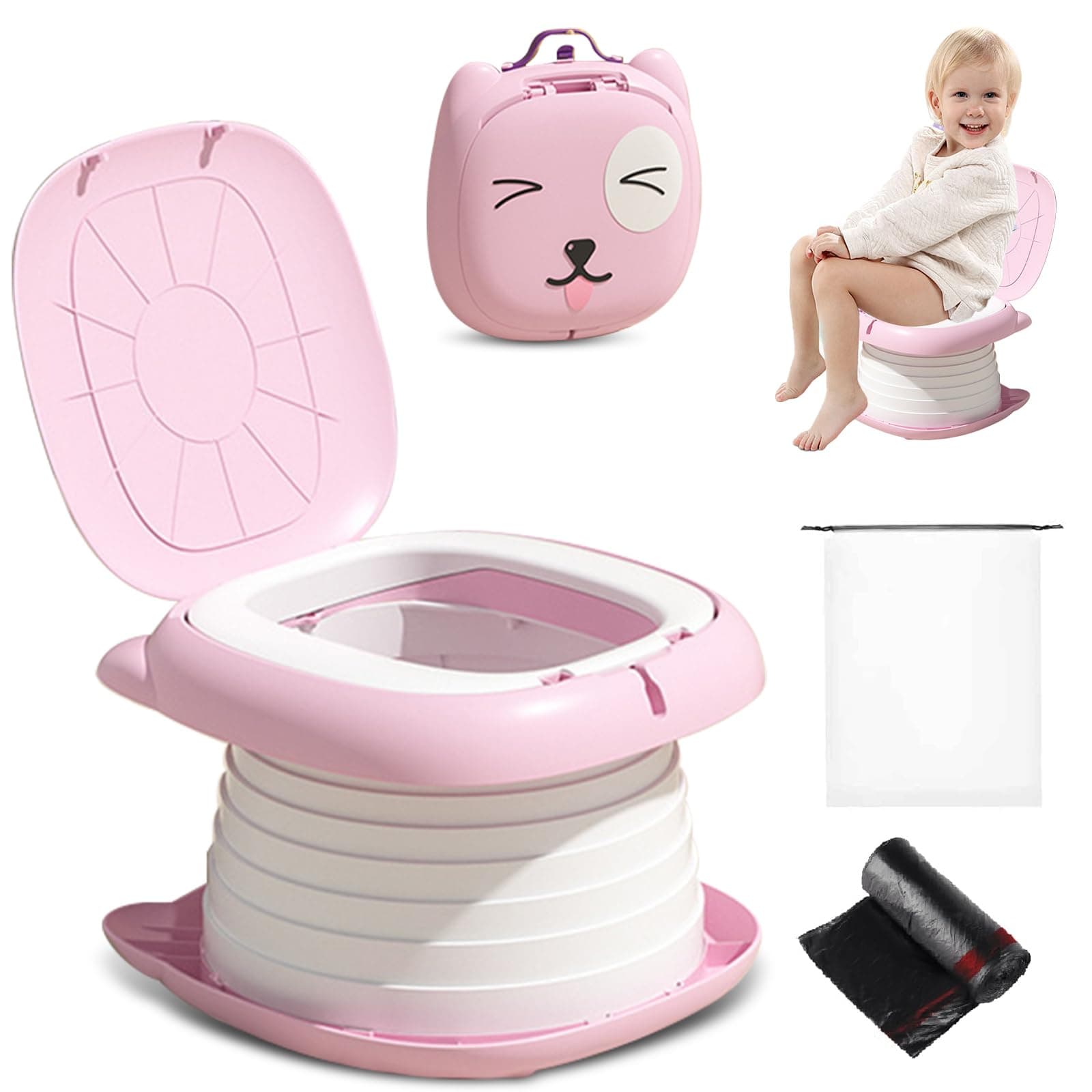 Yszawmx Portable Potty for Toddlers, Foldable Travel Potty(Pink)