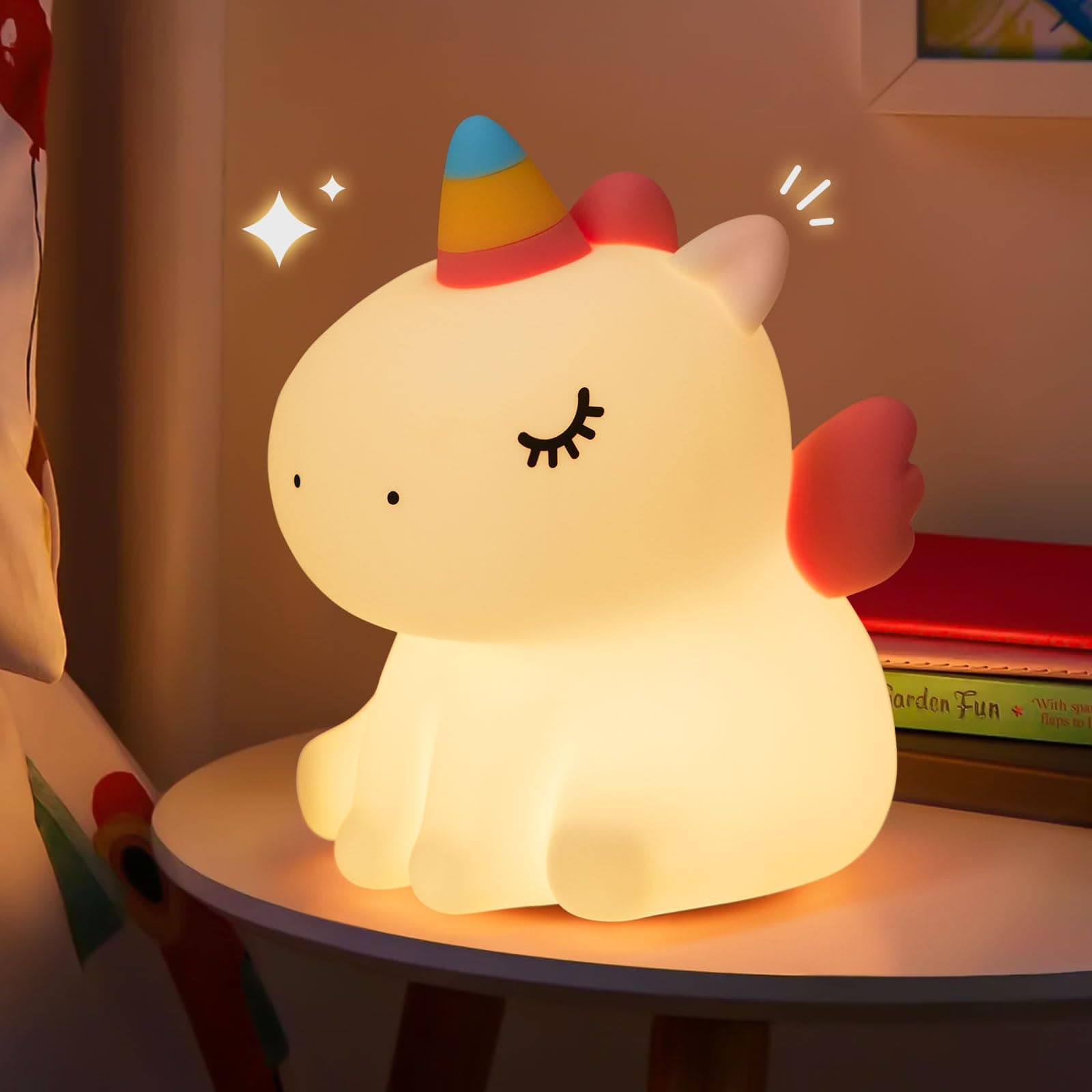 Night Light for Kids Bedroom, 3 Lightness Auto-Off LED Rechargeable Silicone Squishy Tap Control Beside Lamp Nursery Animal Light for Baby, Toddler, Girls and Boys