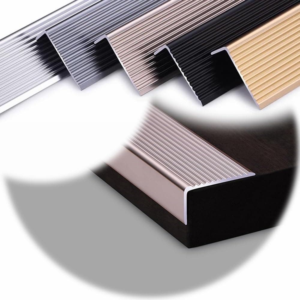 QCSJM Aluminium Stair Nosing 3ft 5ft 10ft Cuttable Stair Nose Molding L Shape Stair Edge Protector Outdoor Indoor Stair Edging Trim Strip - Customizable(Purple Gold,10cm)