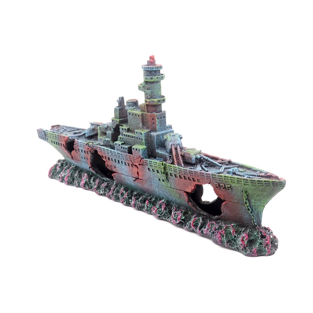 Ulifery Aquarium Shipwreck Sunken Pirate Ship Boat, Battleship Aquarium Decorations Fish Tank Shipwreck Decorations Military Ship for Betta, Middle Size