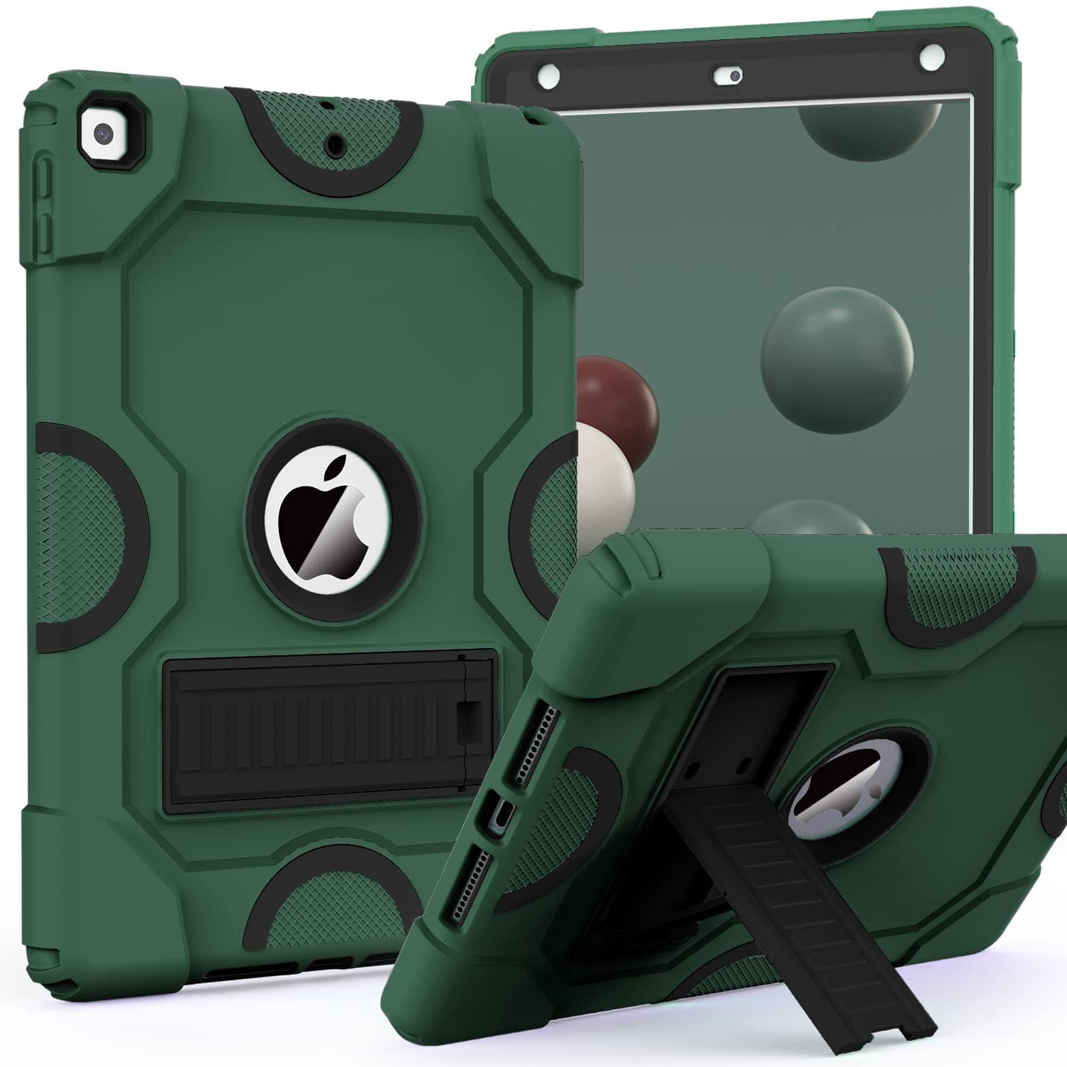 ZoneFoker for iPad 9th Generation Case, iPad 8th 7th Generation Case, iPad 10.2 Inch 2021/2020/2019 Case, Heavy Duty Rugged Shockproof Protective Cover with Kickstand for Kids Dark Green