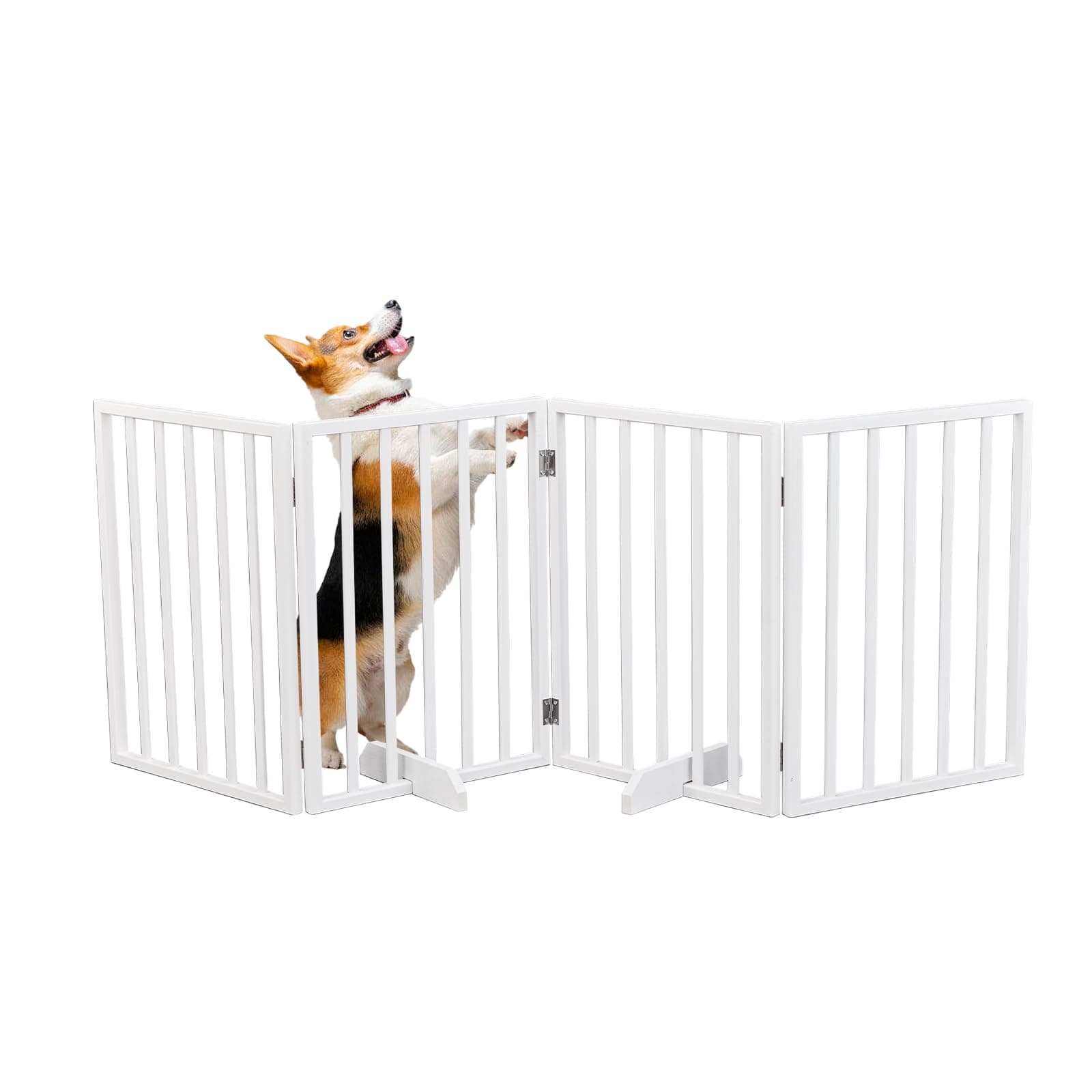 Shyneer Wooden Dog Fence,24”H Free Standing Pet Gate for Dog Cat, Tall Wooden Dog Gates for Doorway, Stairs, Foldable Pet Fence for The House, Expandable Dog Barrier, Indoor Use, White