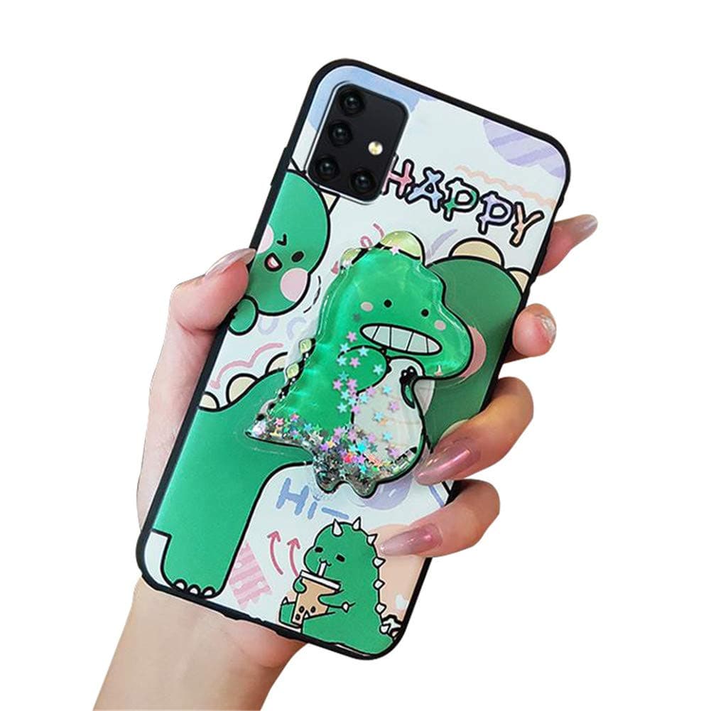 Cute Cartoon Case Compatible with Samsung Galaxy Note20 Cases Slim Silicone Fit Protective Phone Cover with 3D Liquid Glitter Clear Kickstand Shockproof Bumper Cover Shell for Galaxy Note20(Dinosaur