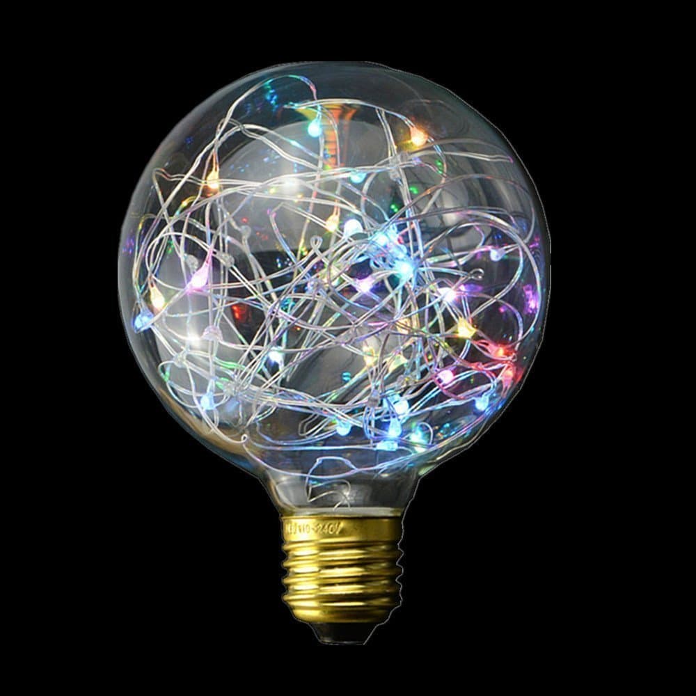 AMZSTAR G95 Vintage Edison Bulb, LED Multicolor Firework Light Bulb E27 Base 3W 300LM Antique Filament Globe Spiral Design LED Lights for Home Festival Decorative (Colorful)