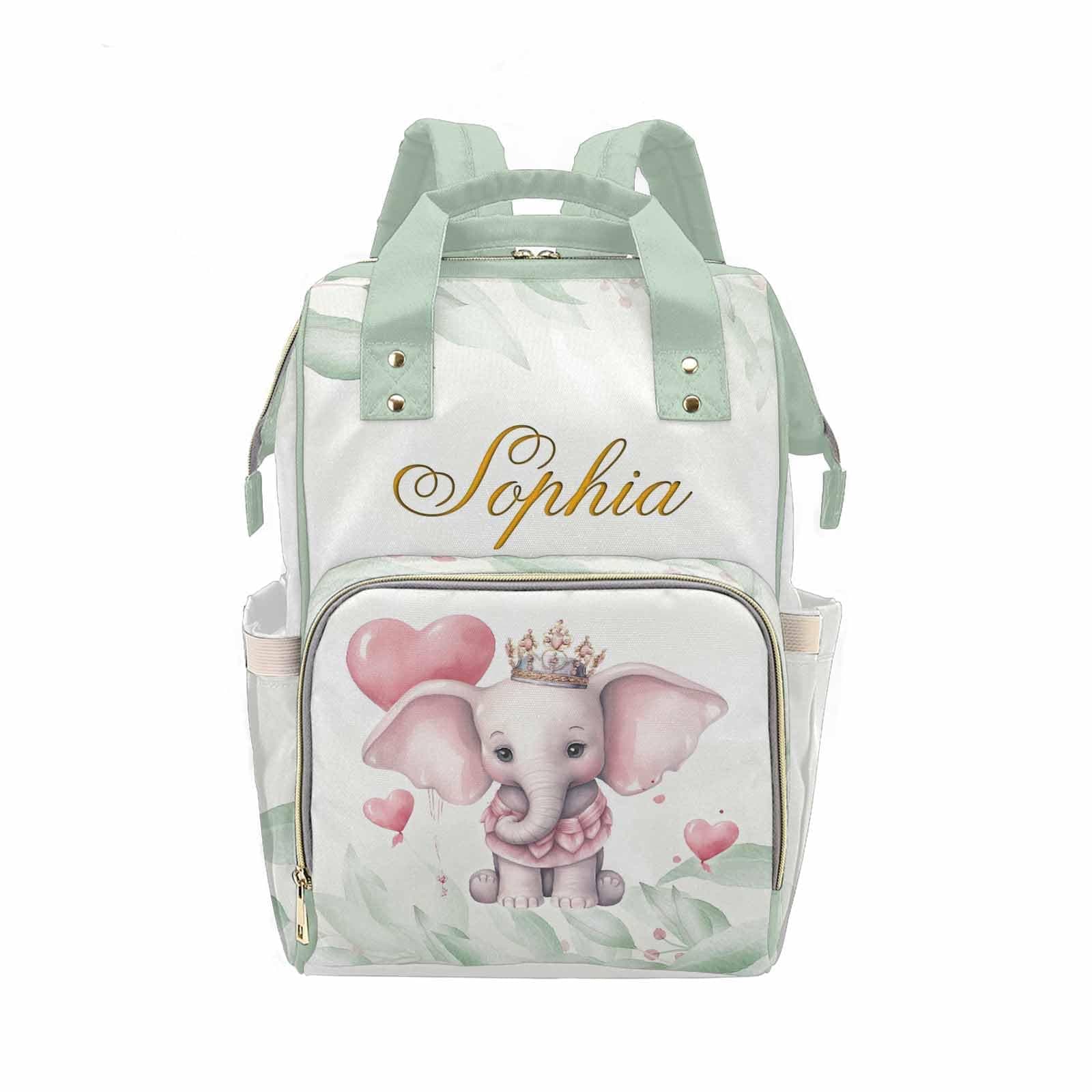 D-Story Personalized Diaper Bags For Baby Personalized Nursing Bags With Name Compartment Nappy Backpack Mommy Daypack Custom Name with Thermal Pockets,Cute Elephant