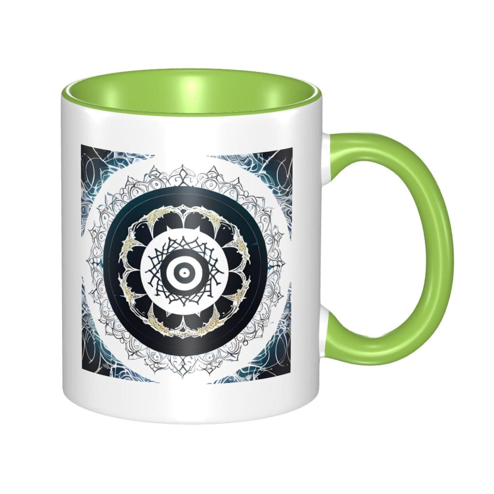 WXZYFP Black and White Round Totem Two-color ceramic mug (double-sided), can be used for drinking water or as a craft