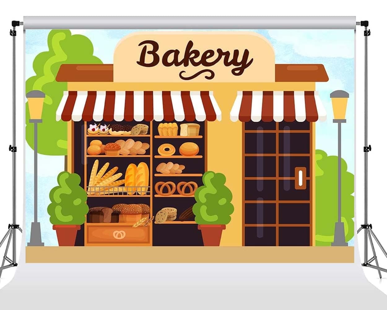 Bakery Shop Backdrop Cartoon Bakery Cooking Party Kids Birthday Themed Background Bread Dessert in Showcase Background Newborn Baby Shower 1st Birthday Cake Table Backdrops,7X5FT
