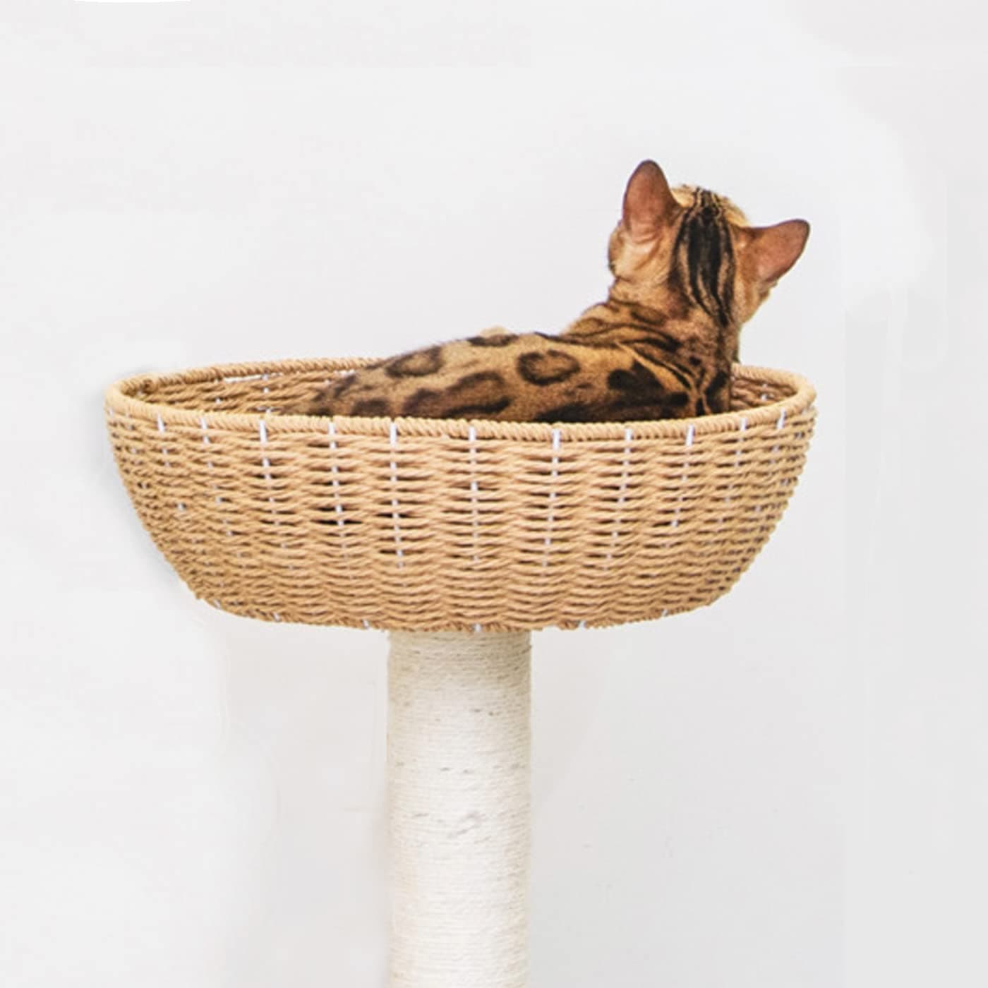 SHENGOCASE Cat Tower Tree Replacement Part Basket Bed, Handwoven Wicker Rattan Cat Bed Nest Bowl with Soft Cushion (1pc)