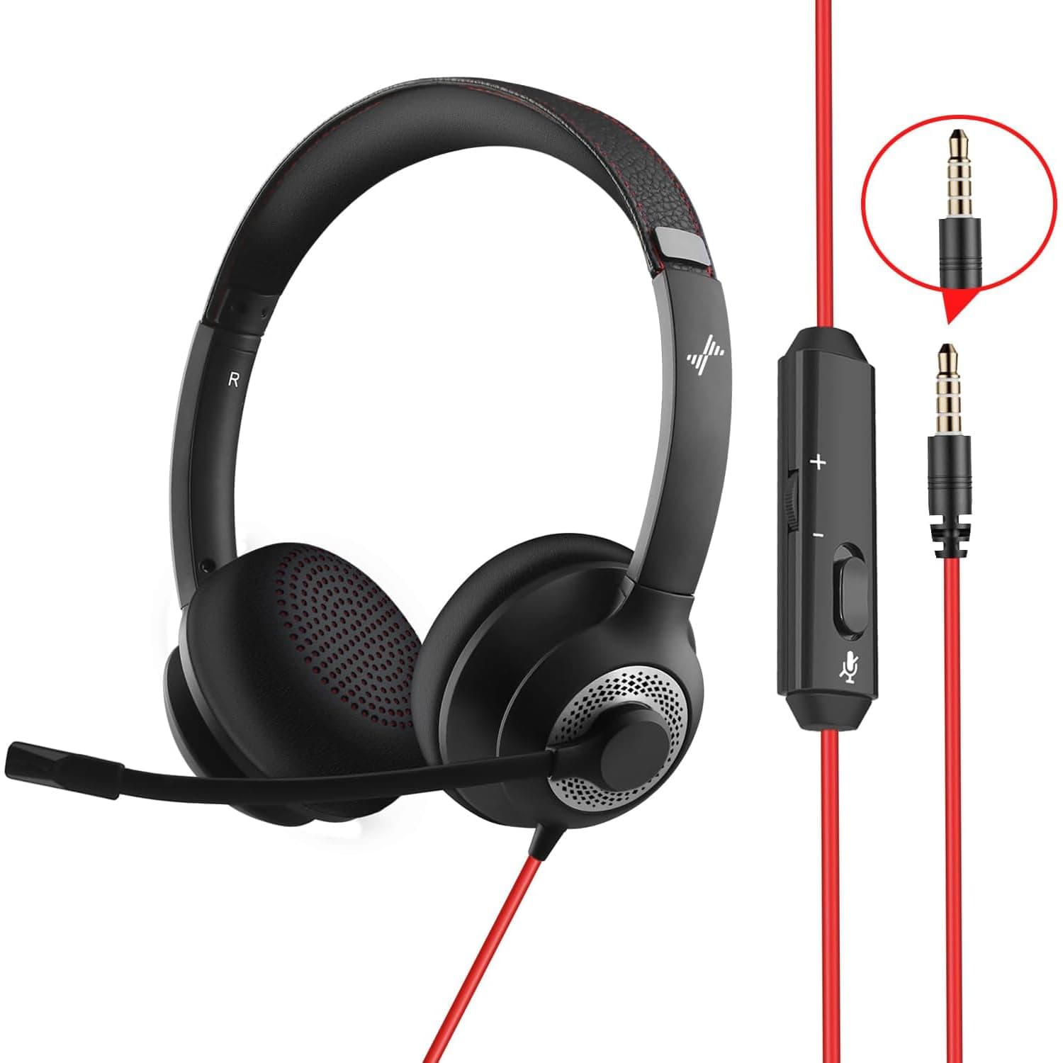 EAGLEND USB Headset with Mic for PC, On-Ear Computer Laptop Headphones with Noise Cancelling Microphone in-line Control for Home Office Online Class Skype Zoom (3.5mm, Black)