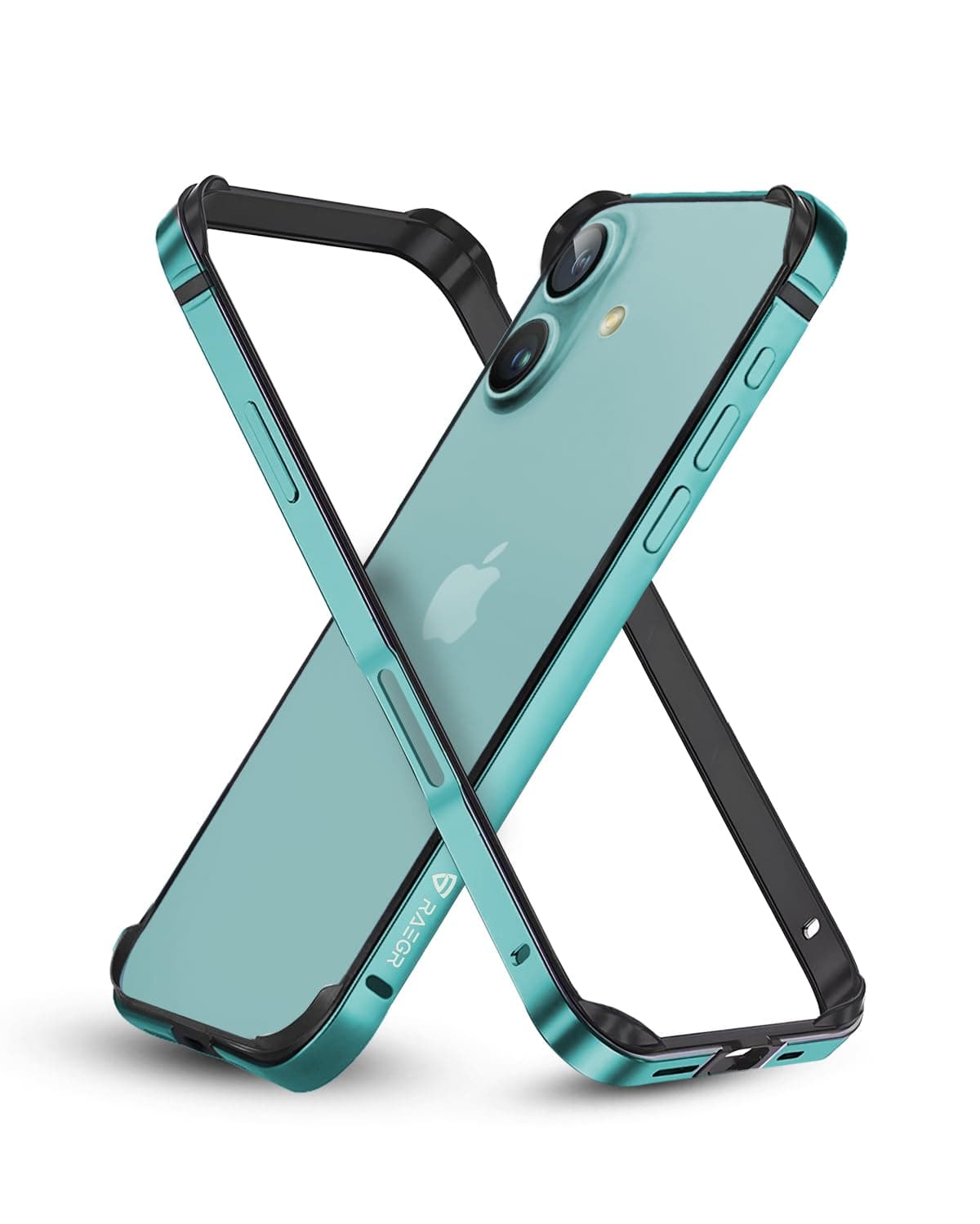 RAEGR Case | Anodized Aluminum Bumper | Supports Magnetic Wireless Charging | Edge Armor Protective Minimal Case Compatible with iPhone 16 Plus (6.7-Inch) (2024) - Teal Green RG10575