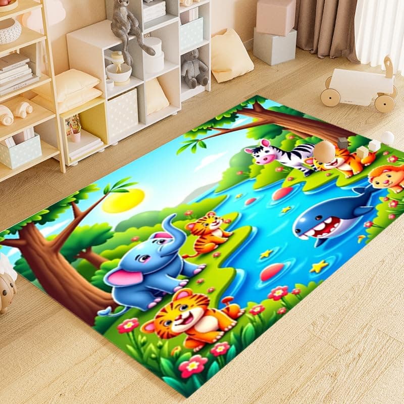 JYDWEI Children's Play Area Rug,6 * 9ft Non-Slip Children's Rug, Animal Print Baby Mats, Educational Carpet, Non-Toxic Soft Baby Crawling Mats, Kid Room Rugs, Nursery Rugs