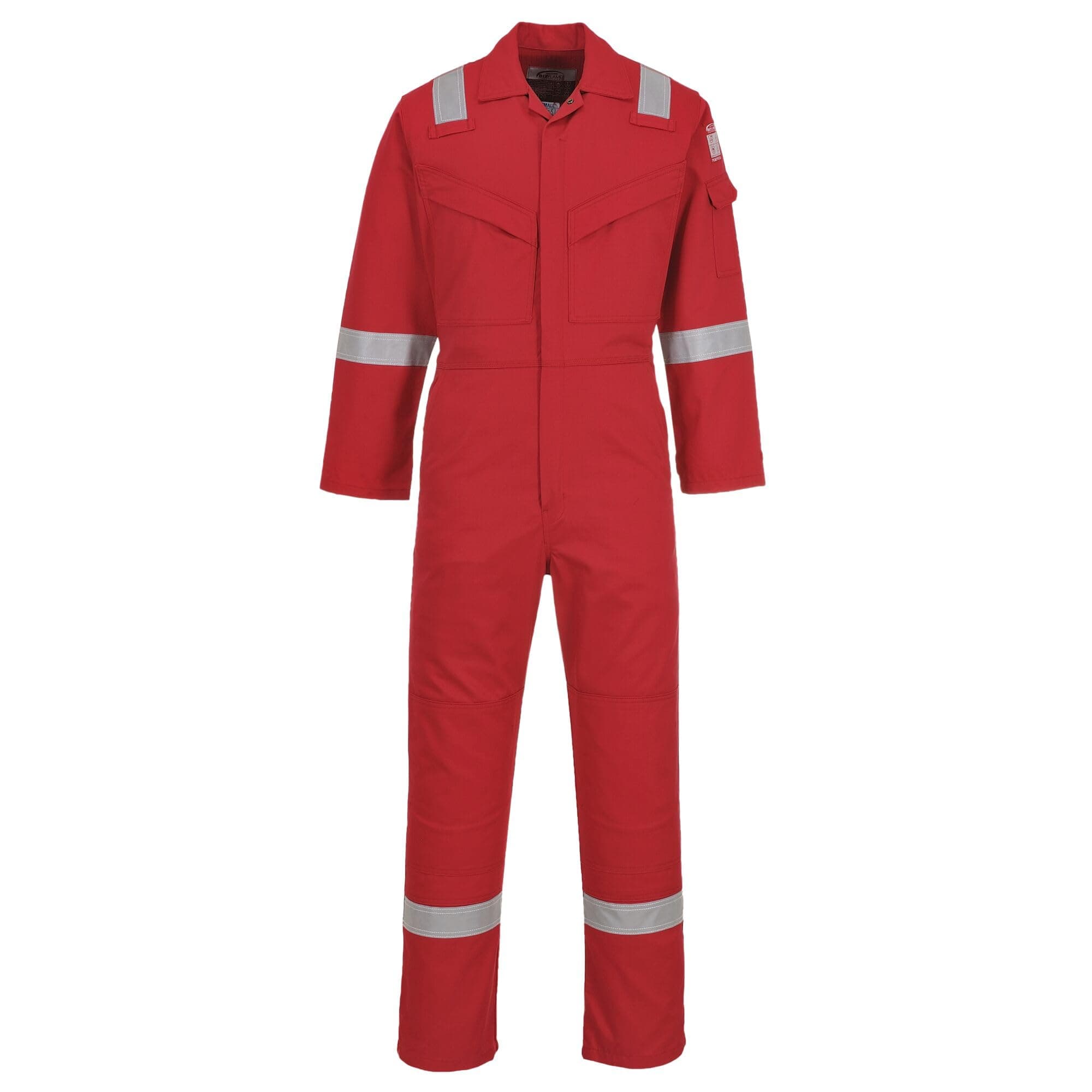 Portwest FR50 Men's Bizflame Work FR Coverall Flame Resistant Hi Vis Anti-Static Arc Proof Safety Overalls Reflective Knee Pad Pockets CE Certified Offshore Workwear, Red, L