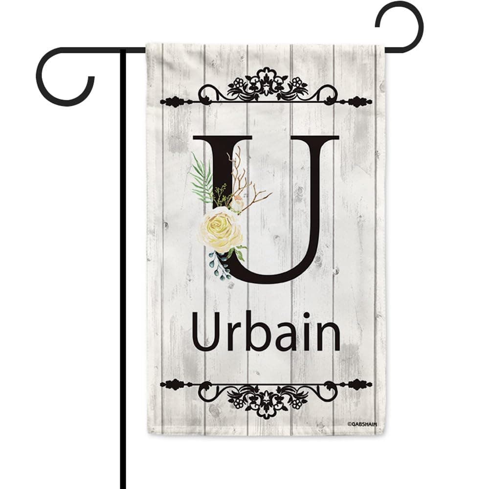 Custom Last Name Letter U House Flag Flowers White Wooden Printed Monogram Initial Home Decor Flag Banner for Outside 12.5X18 Inch Double Side