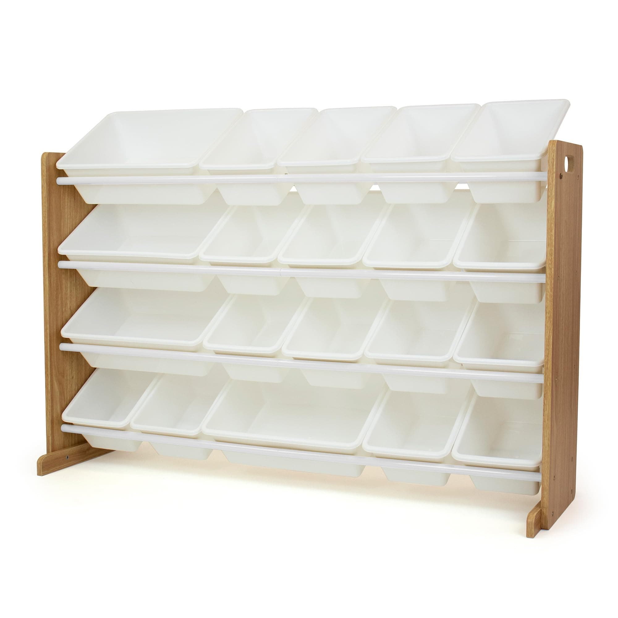 Humble Crew Extra-Large Toy Organizer with 20 Plastic Bins – Natural/White Storage Rack with 4-Tier Shelves, Anti-Tip Safety, for Kids’ Rooms, Playrooms, Nurseries & Classrooms