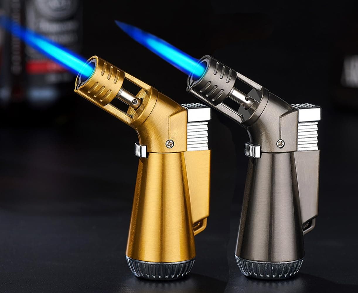 2 Pack Culinary Butane Torch Lighter,Big Jet Flame Refillable Portable Butane Torch,Refillable Adjustable Torch for Candle lighter/Camping/ Baking/Home Welding BBQ (Without Butane) (Black+Golden)