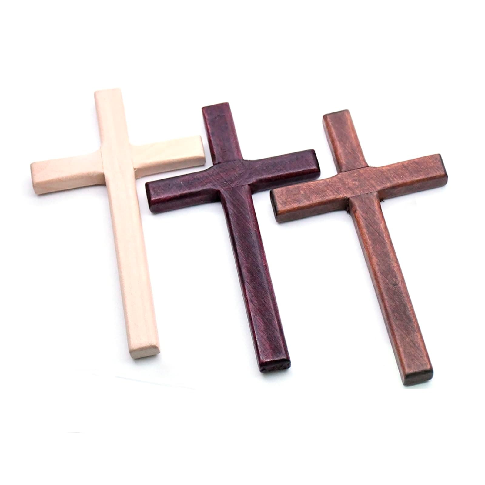 Aoxmas 3 Pack Handheld Prayer Cross – 4.7" Smooth Beech Wood Comfort Cross with Metal Medal and Jesus Crucifix, Versatile Religious Gift for Home Decor and Gift Giving