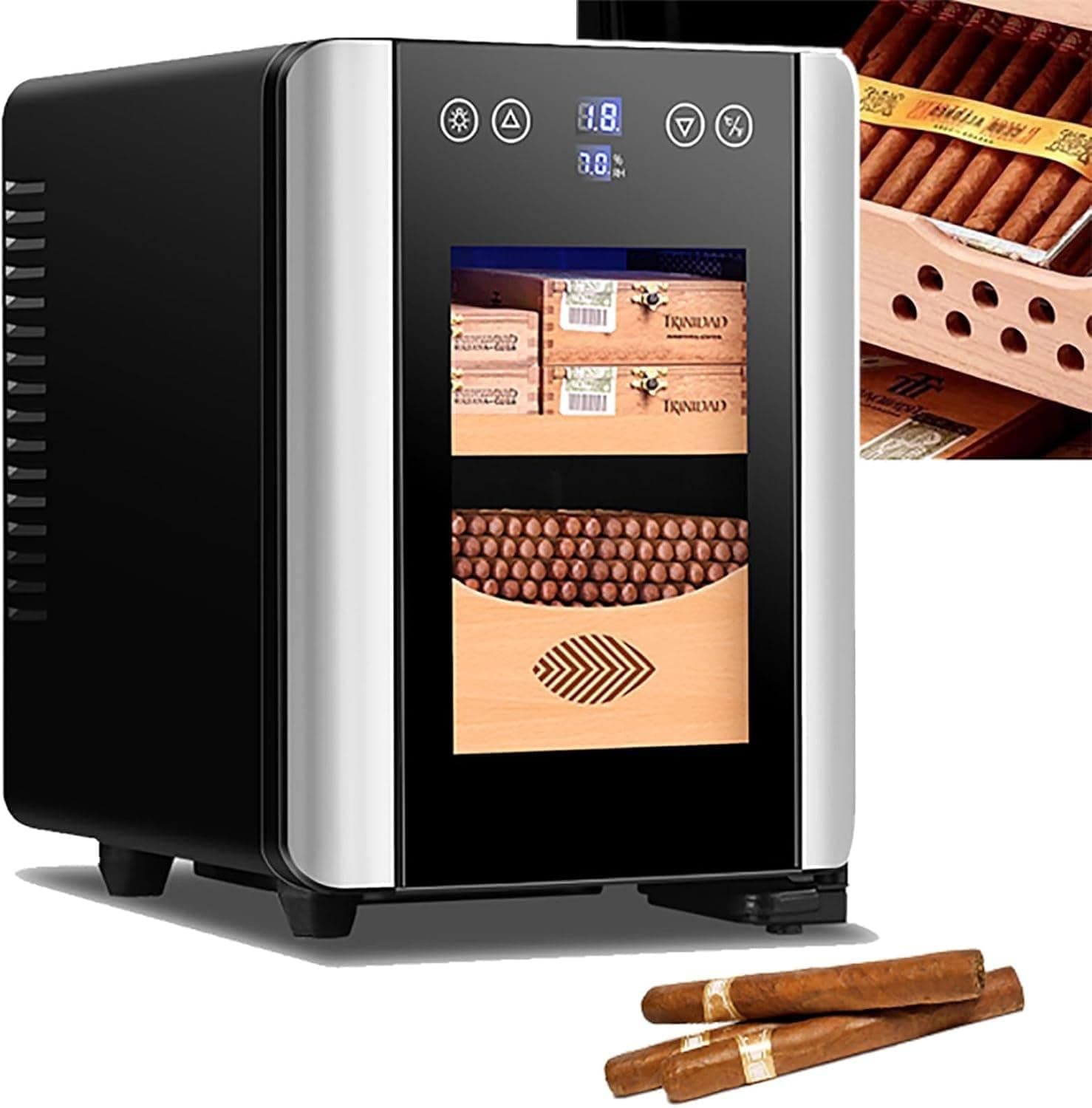 Electric Cigar Cabinet- 8L Cigar Humidor Cabinet with Humidity Adjustment Function Constant Temperature Dual-Core Refrigeration