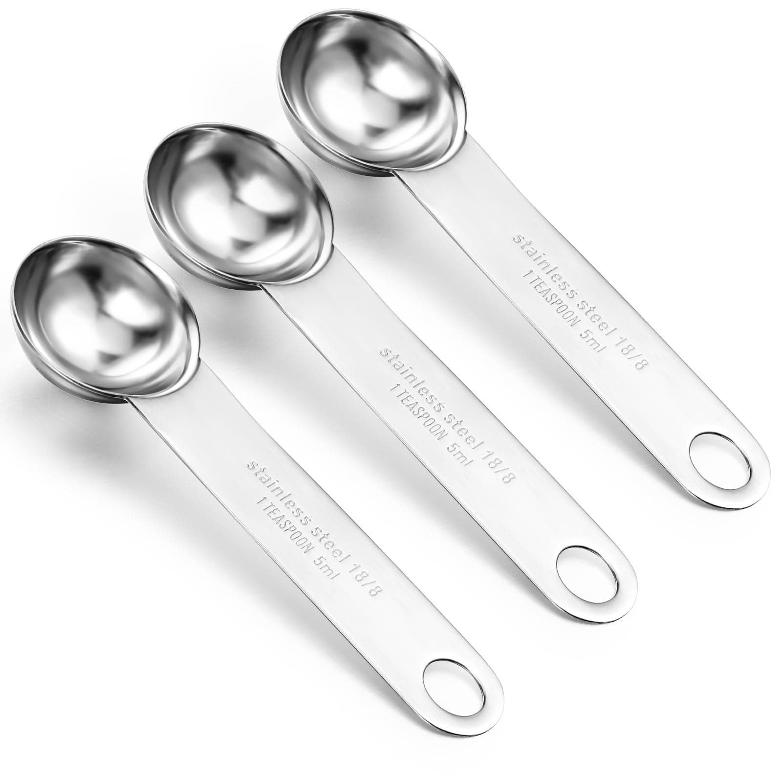 3Pcs 5ml 1 Teaspoon Tablespoon Measuring Spoon Single Stainless Steel Table Spoons Measuring Spoon Short Handle Metal Measure Spoons Kitchen Teaspoon Scoop Only