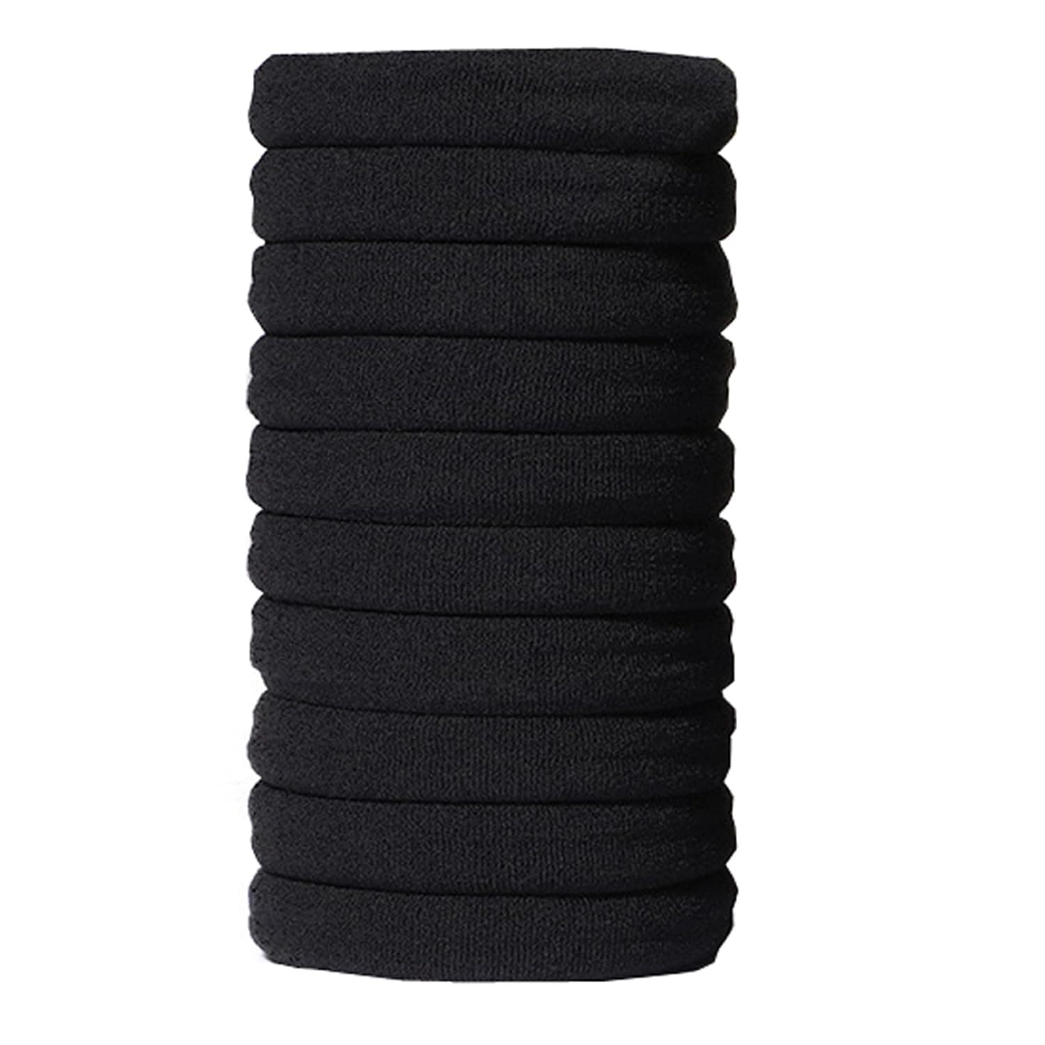 Wodiyobk 10 Pieces High elastic Ponytail Holders for Women,Girls,Kids Seamless Hair Ties,Hair Bands, No Damage for Thick Hair (Black)