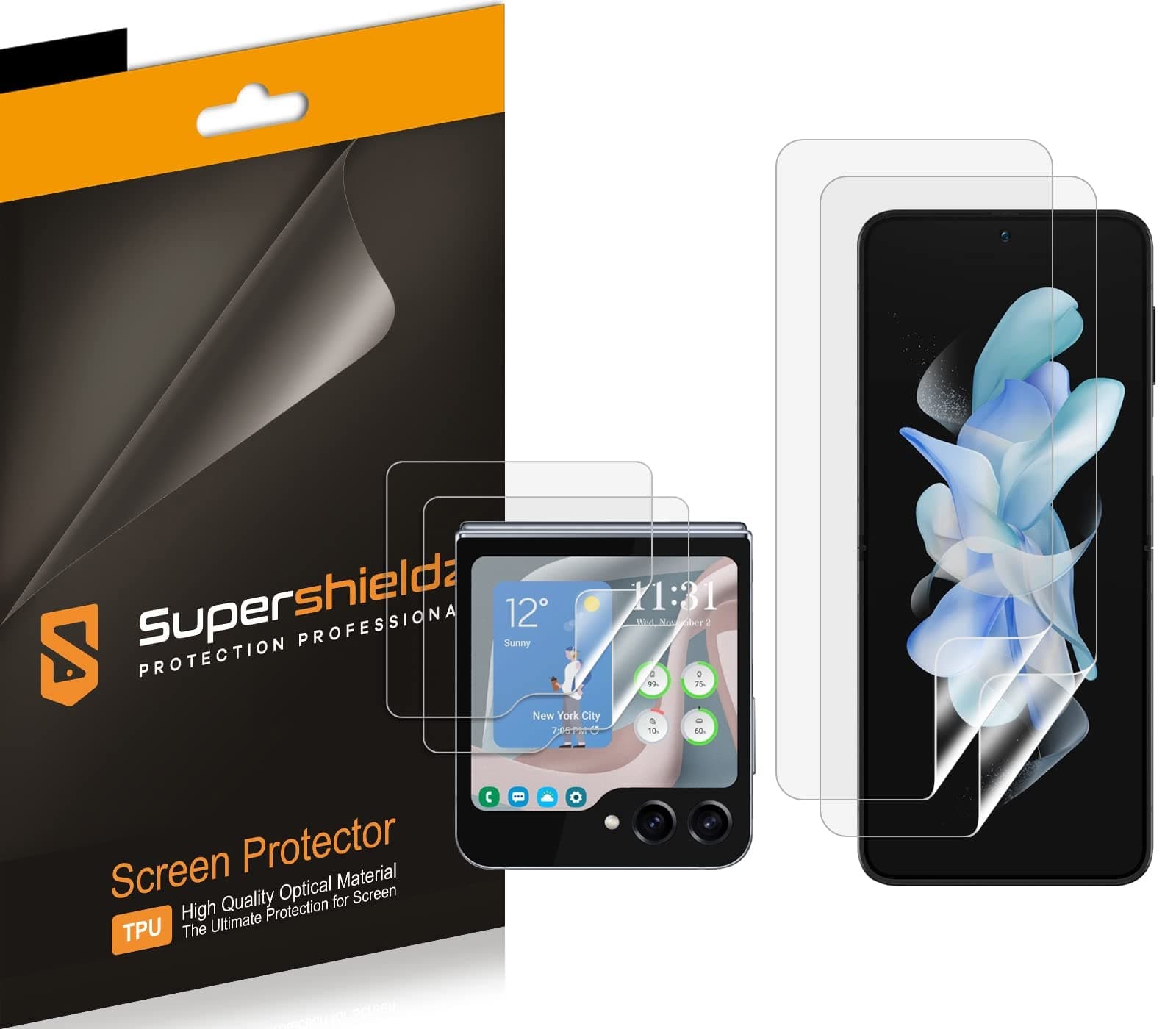 Supershieldz (2 Pack) Designed for Samsung Galaxy Z Flip 5 (2 Main Screen and 2 Front Screen) Screen Protector, High Definition Clear Shield (TPU)