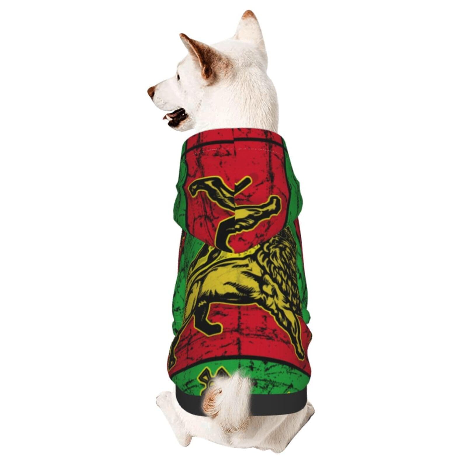 Nruairly Jamaican Flag Rasta Reggae Judah Lion Dog Hoodie Sweatshirts Pet Pullover Streetwear Stylish Dog Coat Clothing Warm Cat Clothes Pet Apparel Outfit Sweater for Small Puppy Dog X-Large