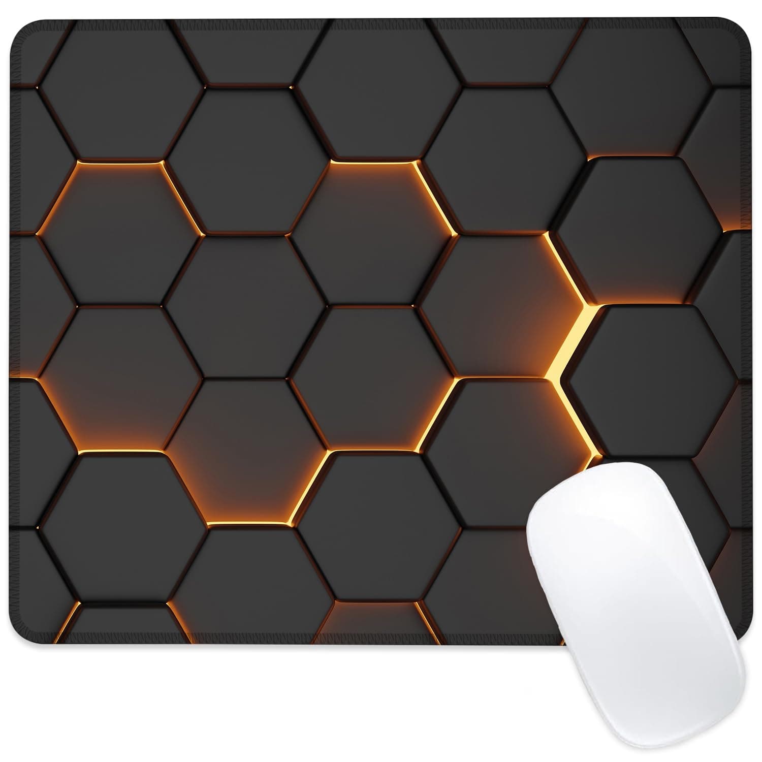 Desk Pad, Abstract Gold Honeycomb Hexagons Technology Small Gaming Mouse Pad,Waterproof Non-Slip Rubber Base Desk Mat with Stitched Edge for Gaming Computers Laptop Office 9.4x7.9in