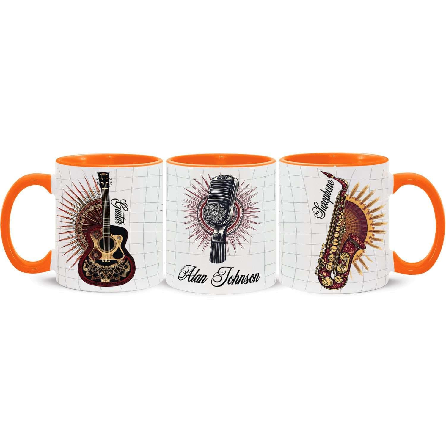 Music Instrument Coffee Cup, Customized Guitar Mug 11oz 15oz, Gift For Music Enthusiasts, Personalized Name Microphone Full Wrap Cup, Custom Saxophone Ceramic Mug, Instrument Themed Cup