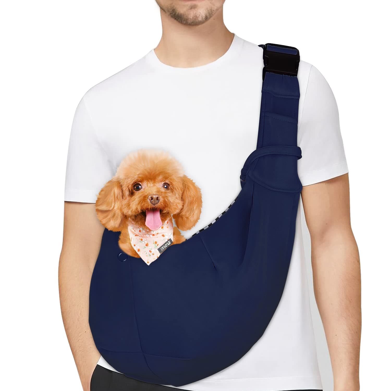 PETLOFT Reversible Dog Cat Carrier Sling, Hands-Free Adjustable Puppy Sling & Small Dog Carrier for Pets up to 11lb/4.99kg, Blue